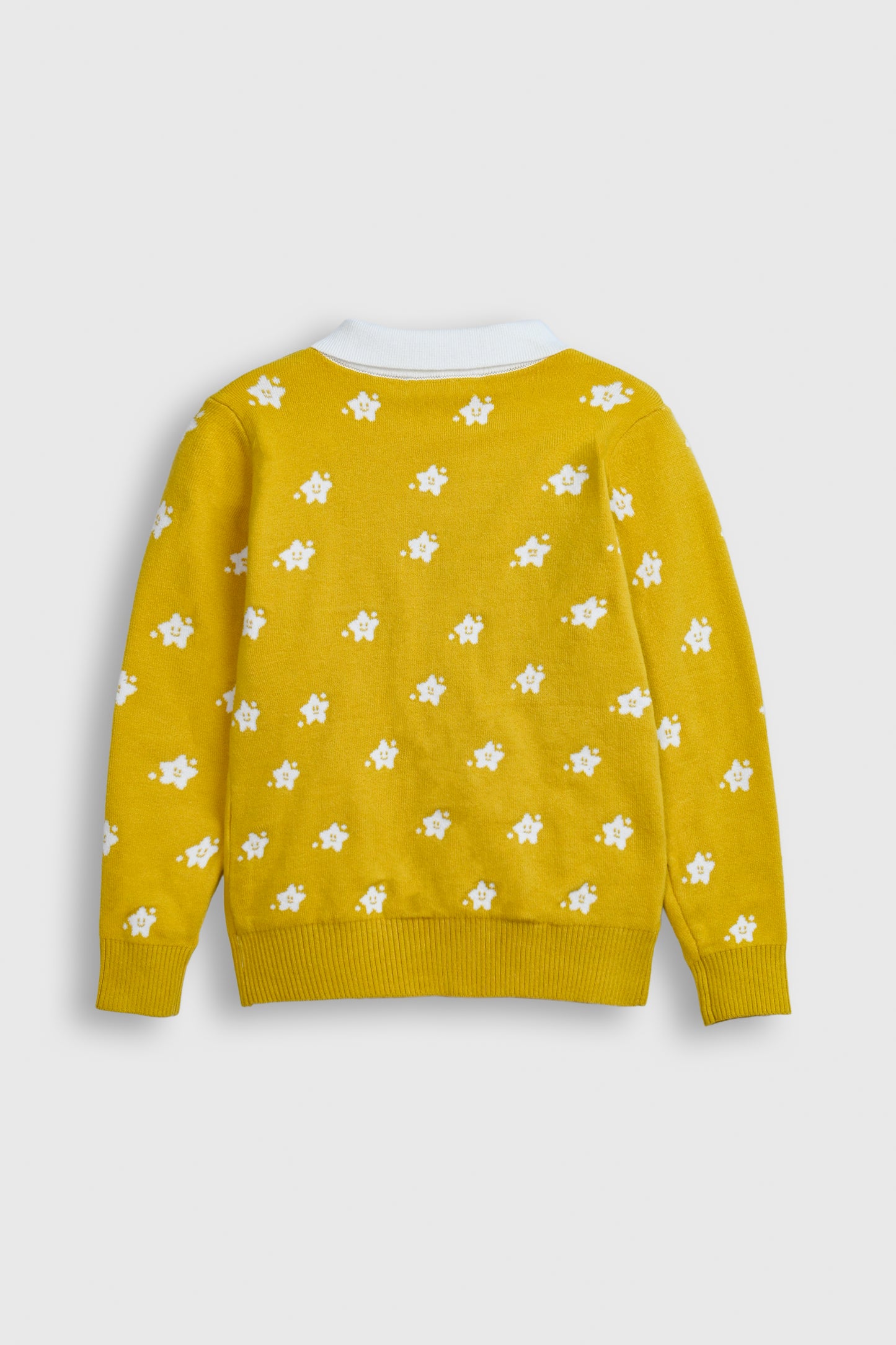 Girls' Yellow Star Knit Sweater with White Peter Pan Collar & Black Tassels – Playful & Stylish Reality