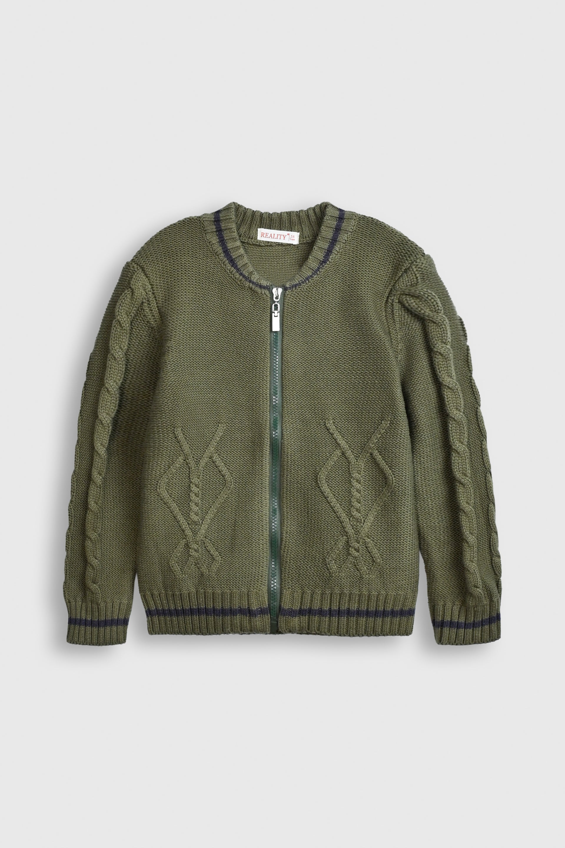 Olive Green Cable Knit Zip-Up Cardigan Reality