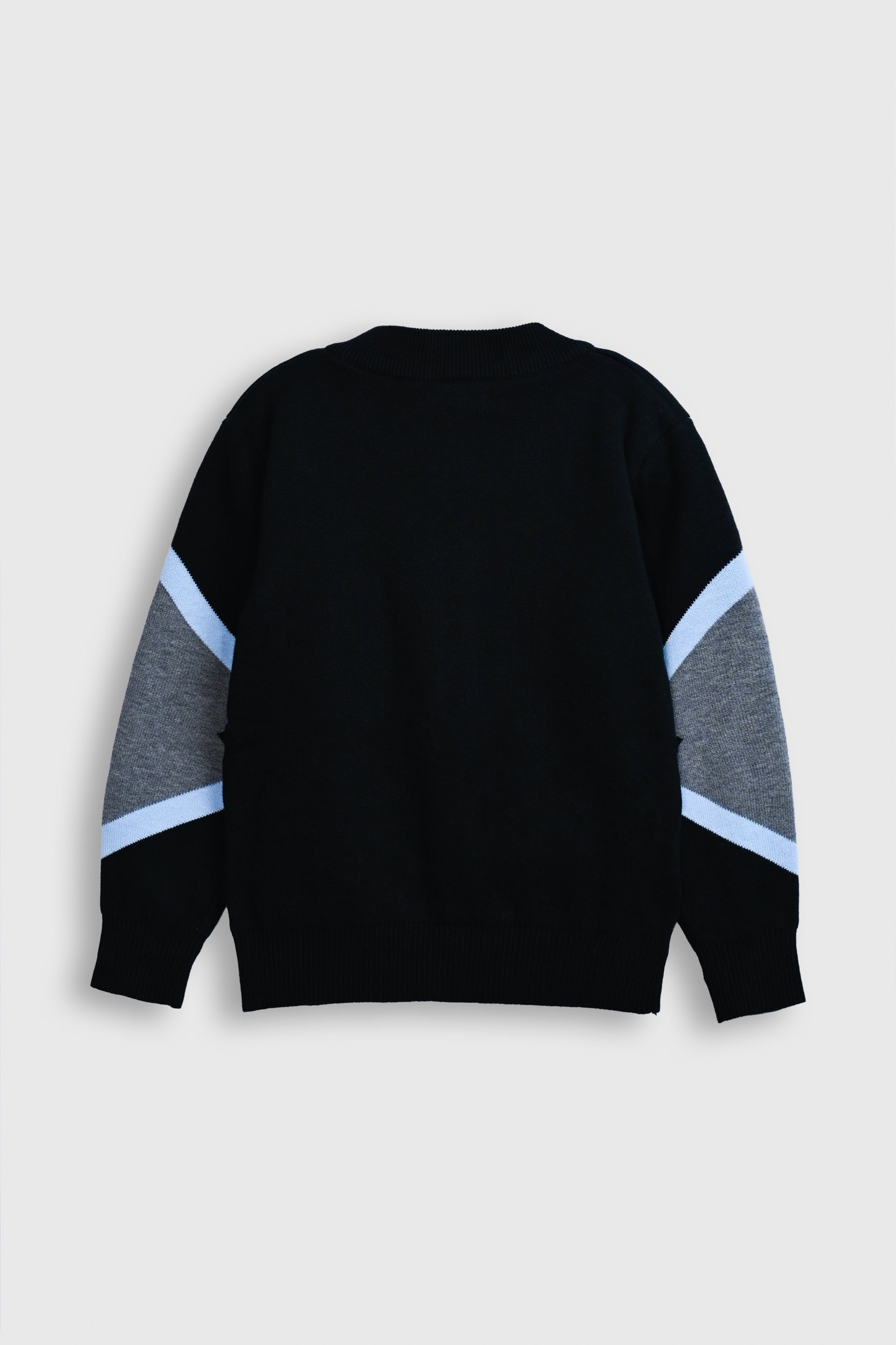 Bold Geometric Zip-Up Sweater in Black and Blue Reality