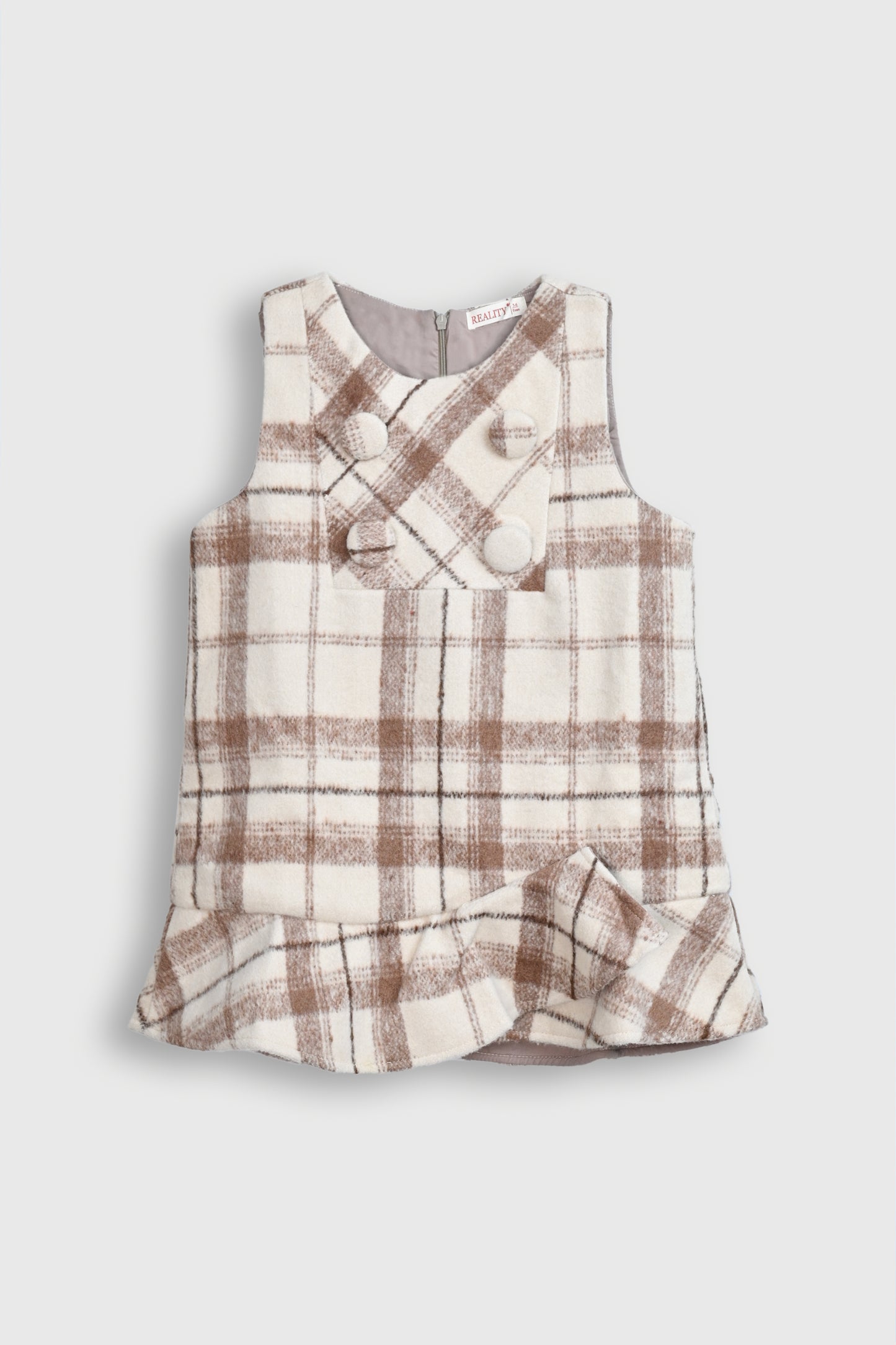 Brown and White Plaid Dress with Ruffle Hem Reality