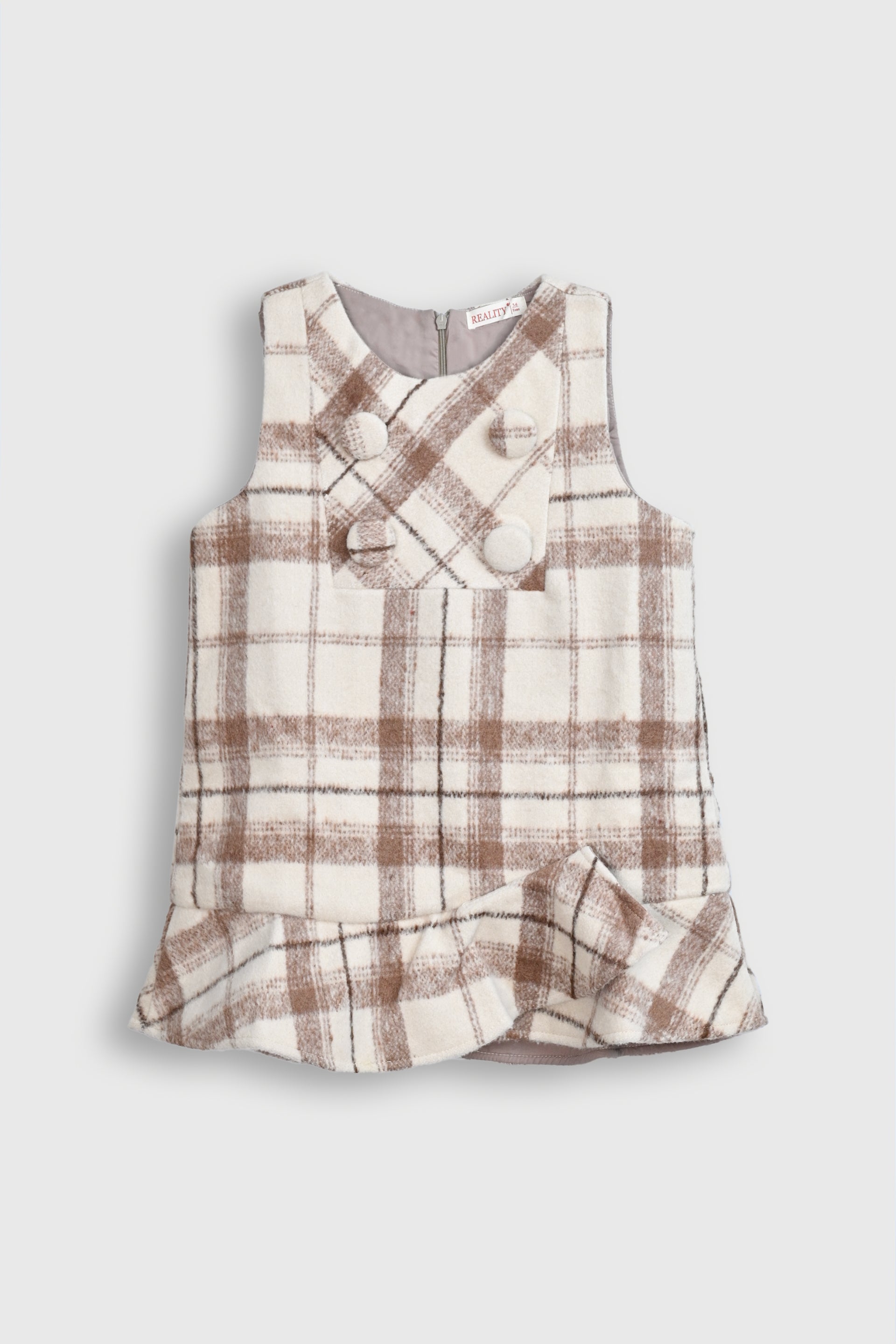 Brown and White Plaid Dress with Ruffle Hem Reality