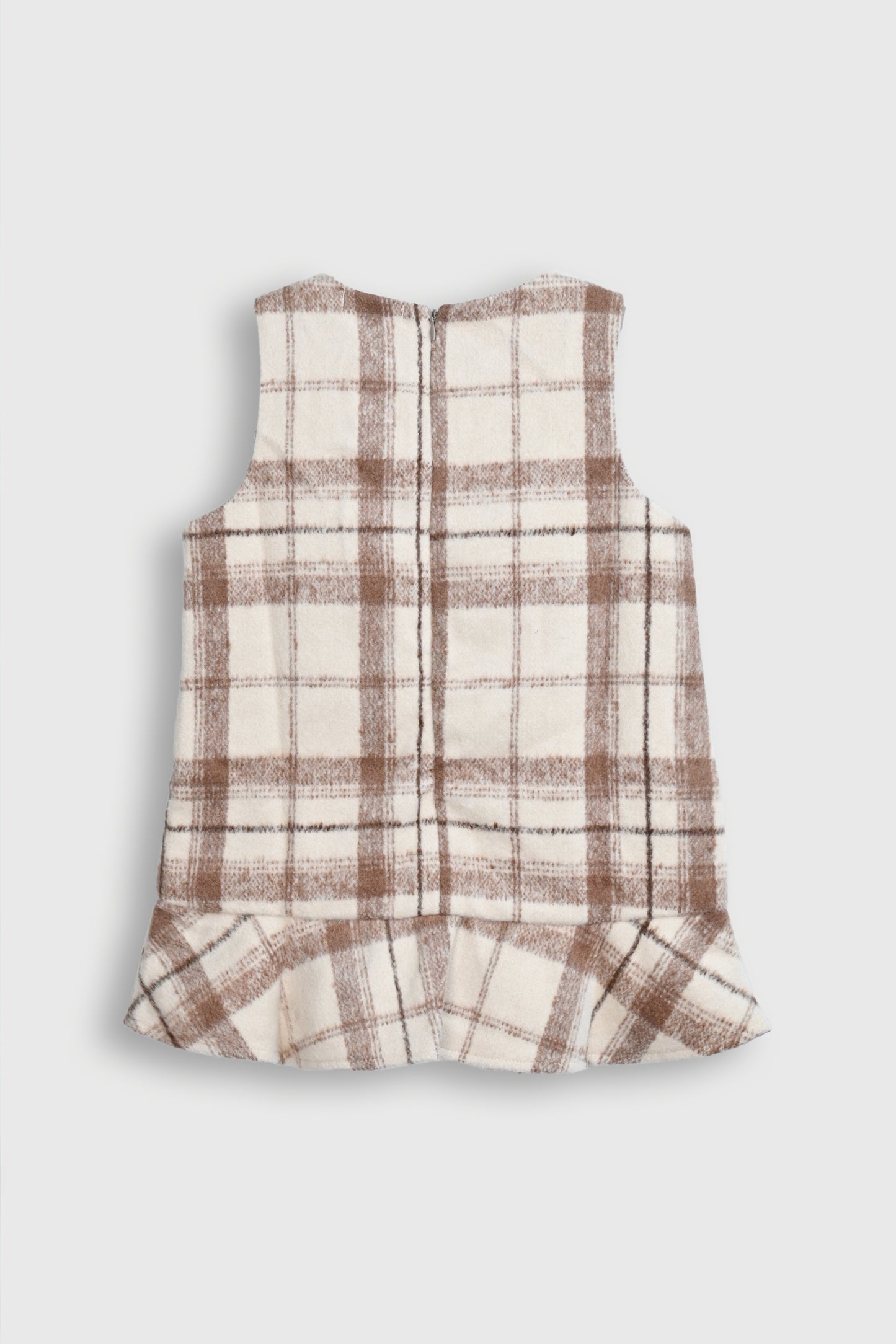 Brown and White Plaid Dress with Ruffle Hem Reality