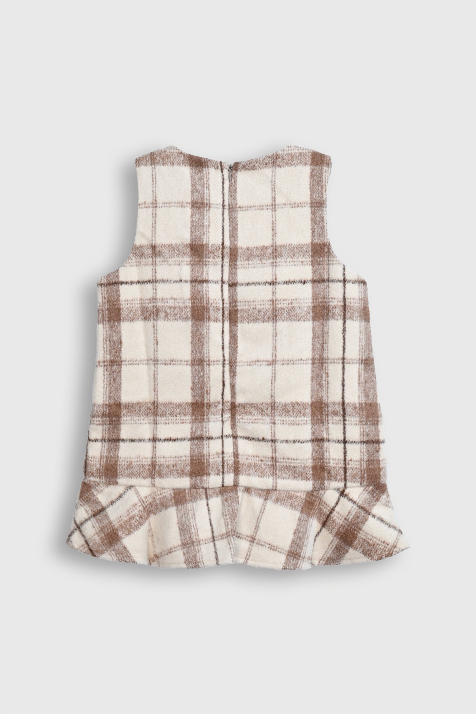Brown and White Plaid Dress with Ruffle Hem Reality
