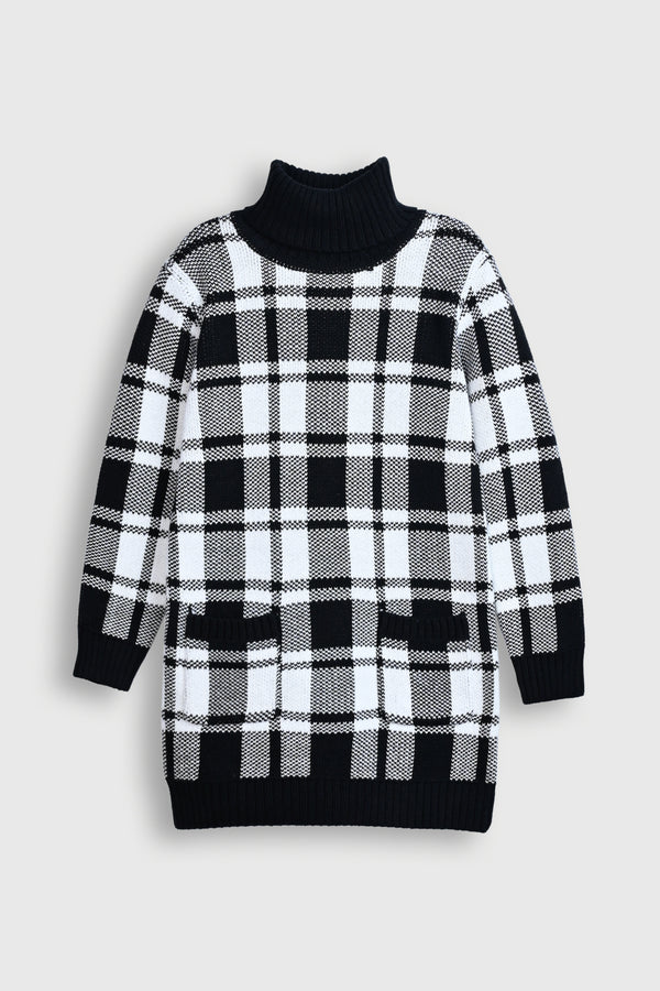 Black and White Plaid Turtleneck Sweater Dress Reality