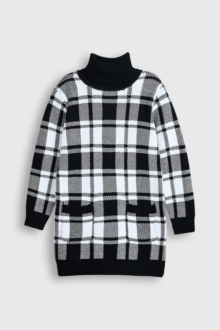 Black and White Plaid Turtleneck Sweater Dress Reality