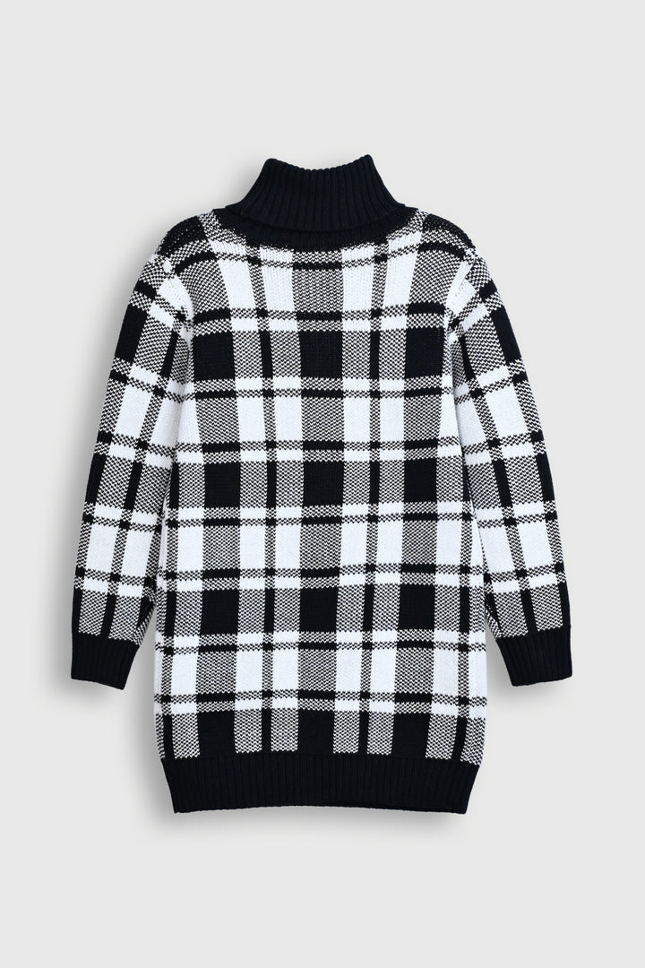 Black and White Plaid Turtleneck Sweater Dress Reality