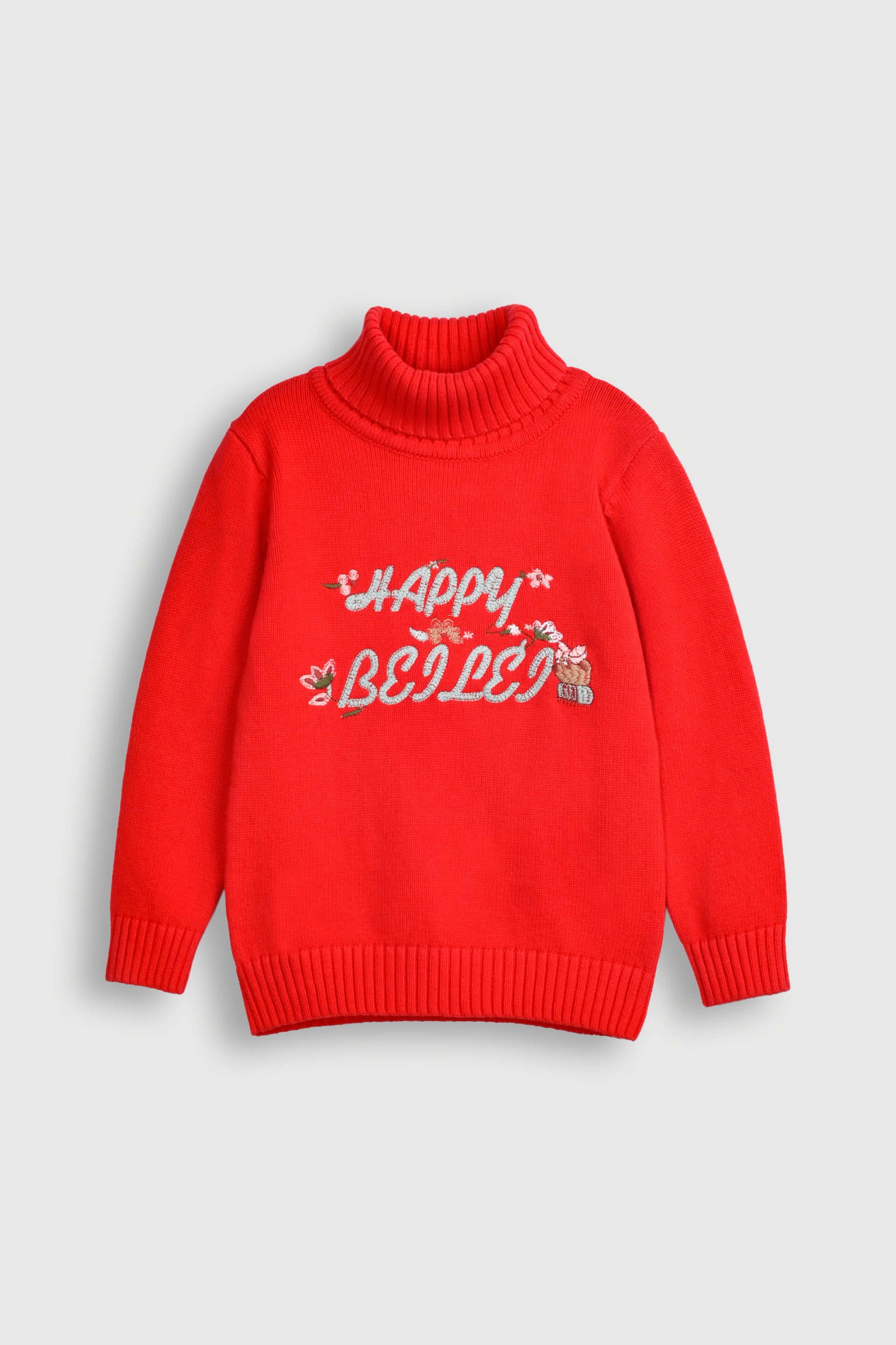 Red "Happy Believe" Turtleneck Sweater Reality