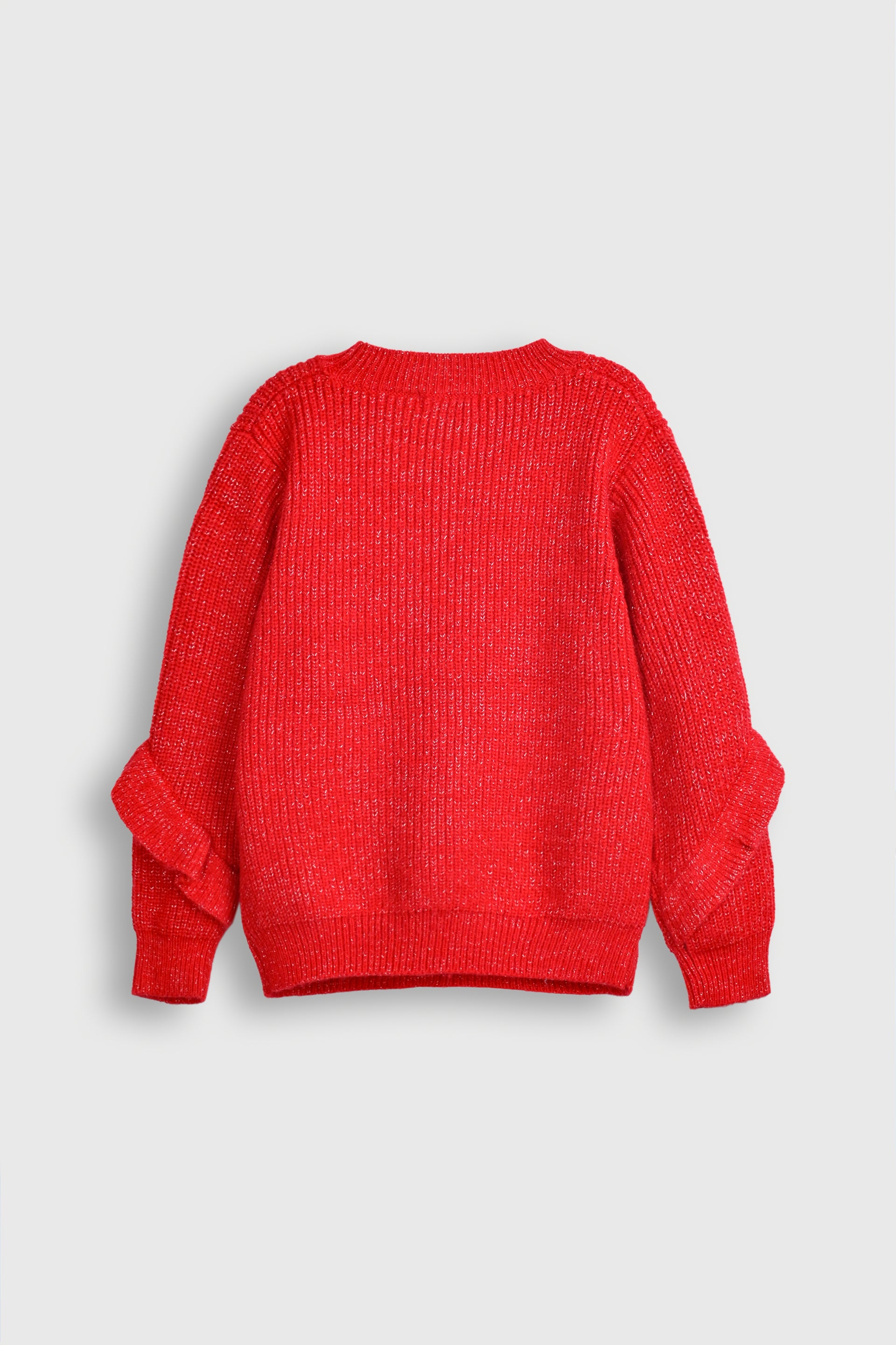 Red Knit Sweater with Ruffle Detail Reality
