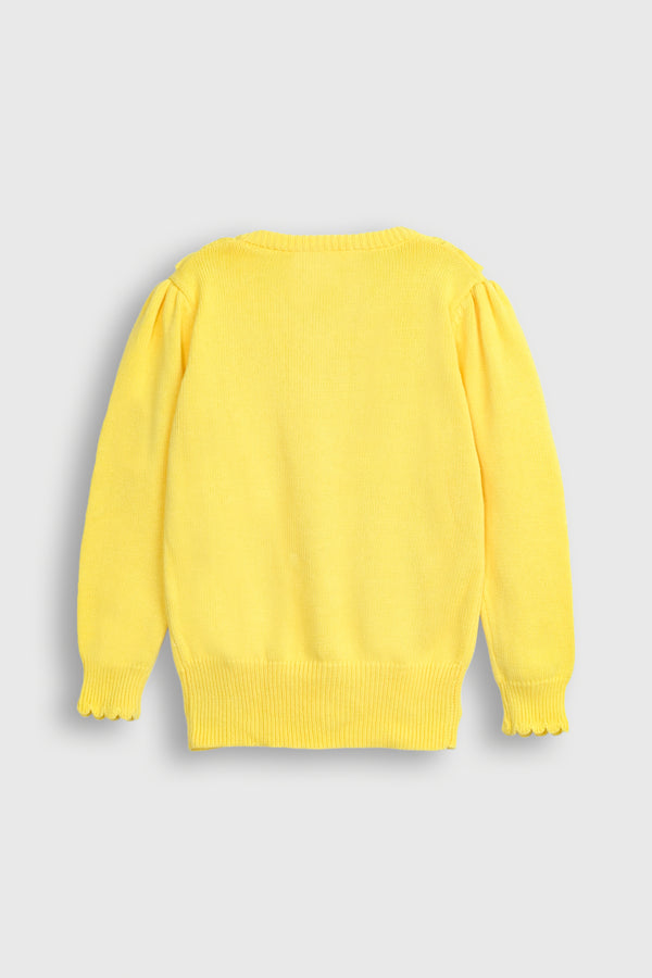 Yellow Cardigan with Ruffles and Diamond Buttons Reality