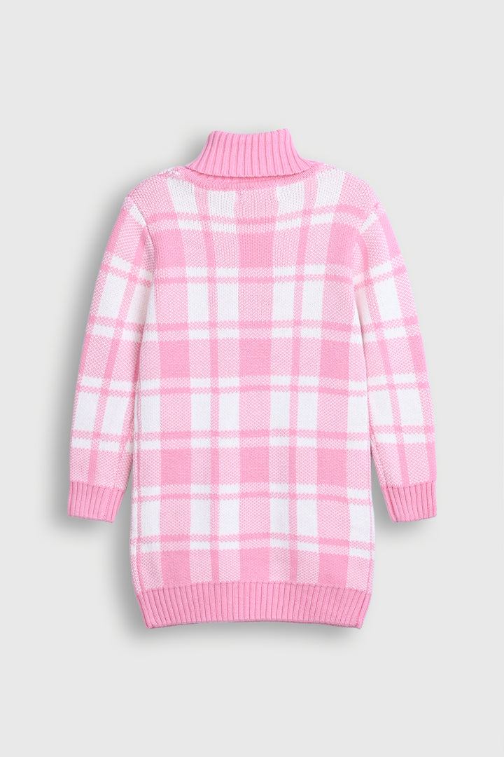 Pink and White Plaid Turtleneck Sweater Dress Reality