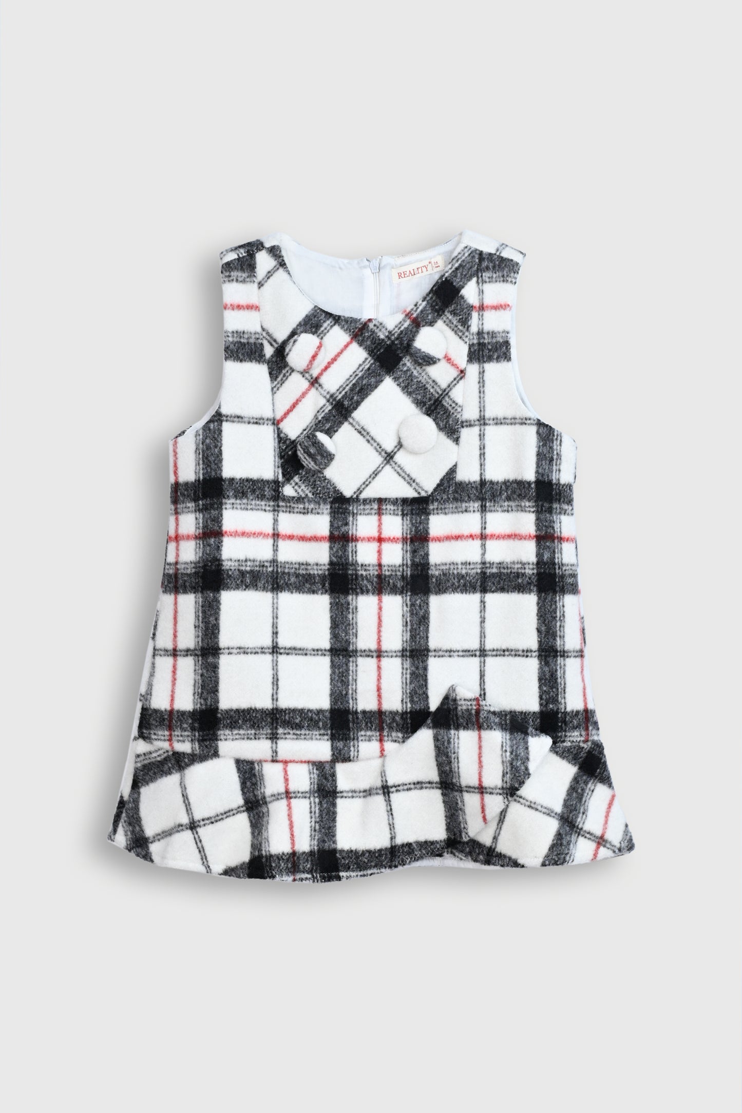 Black, White, and Red Plaid Dress with Ruffle Hem Reality