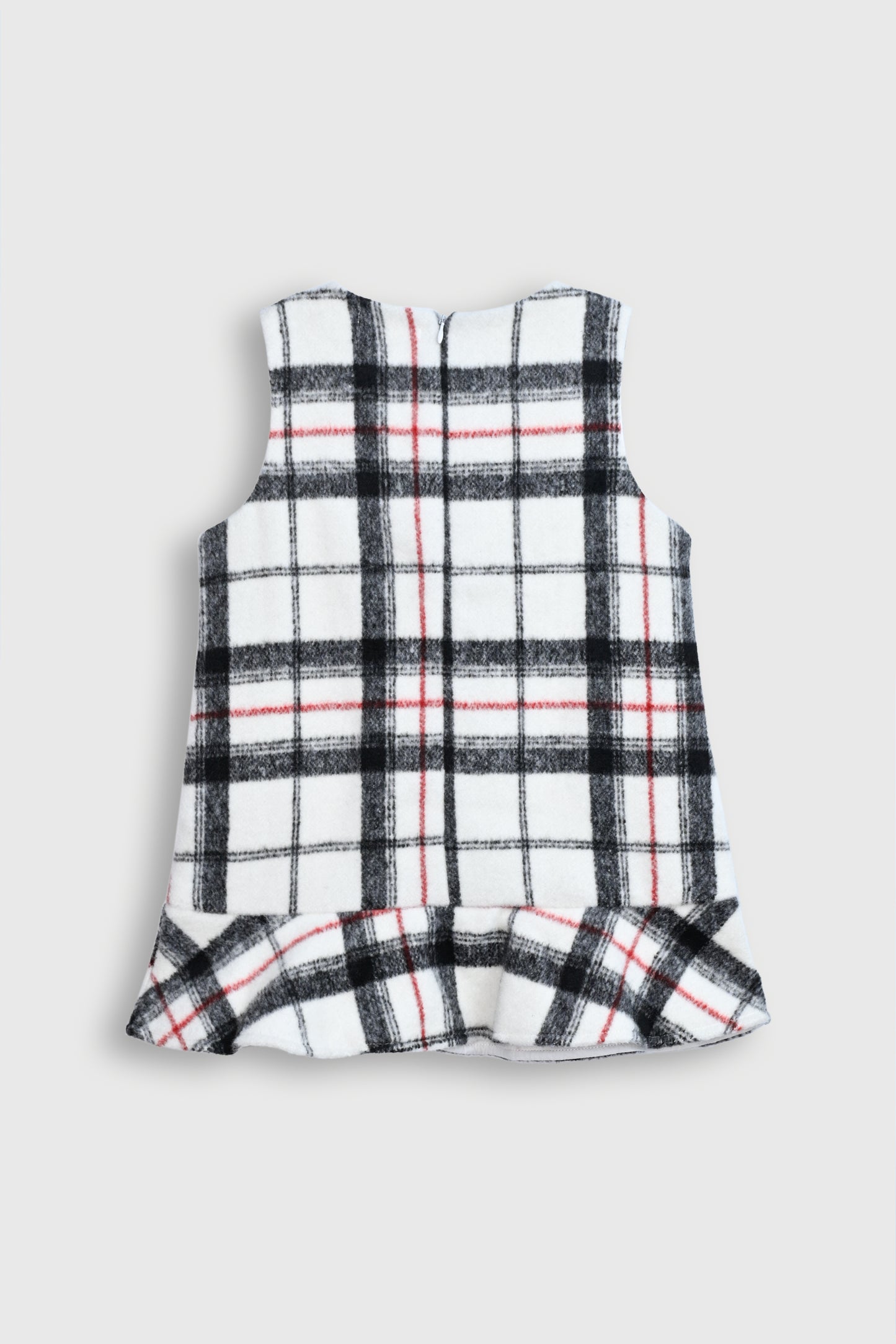 Black, White, and Red Plaid Dress with Ruffle Hem Reality
