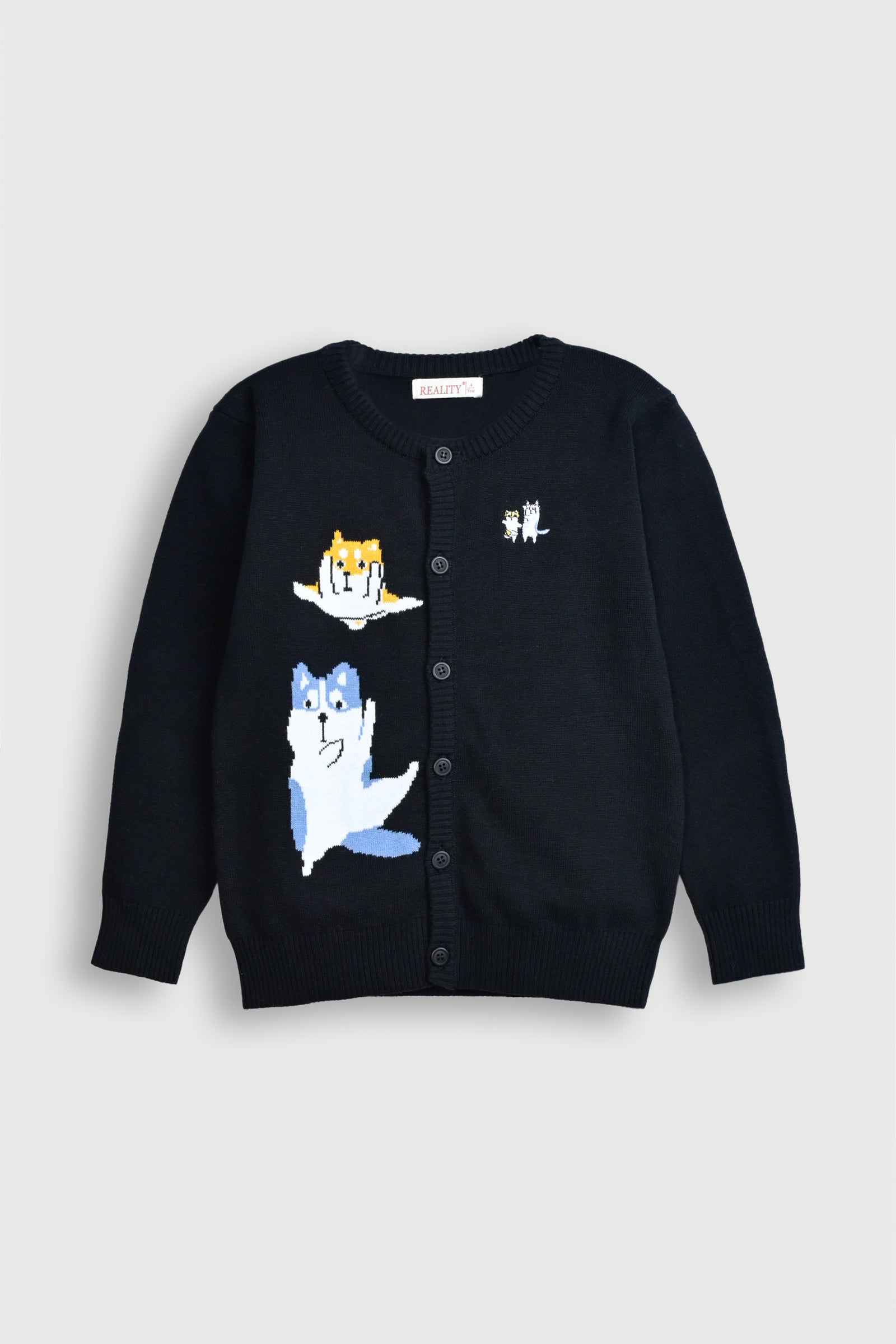 Navy Blue Cardigan with Animal Graphics Reality