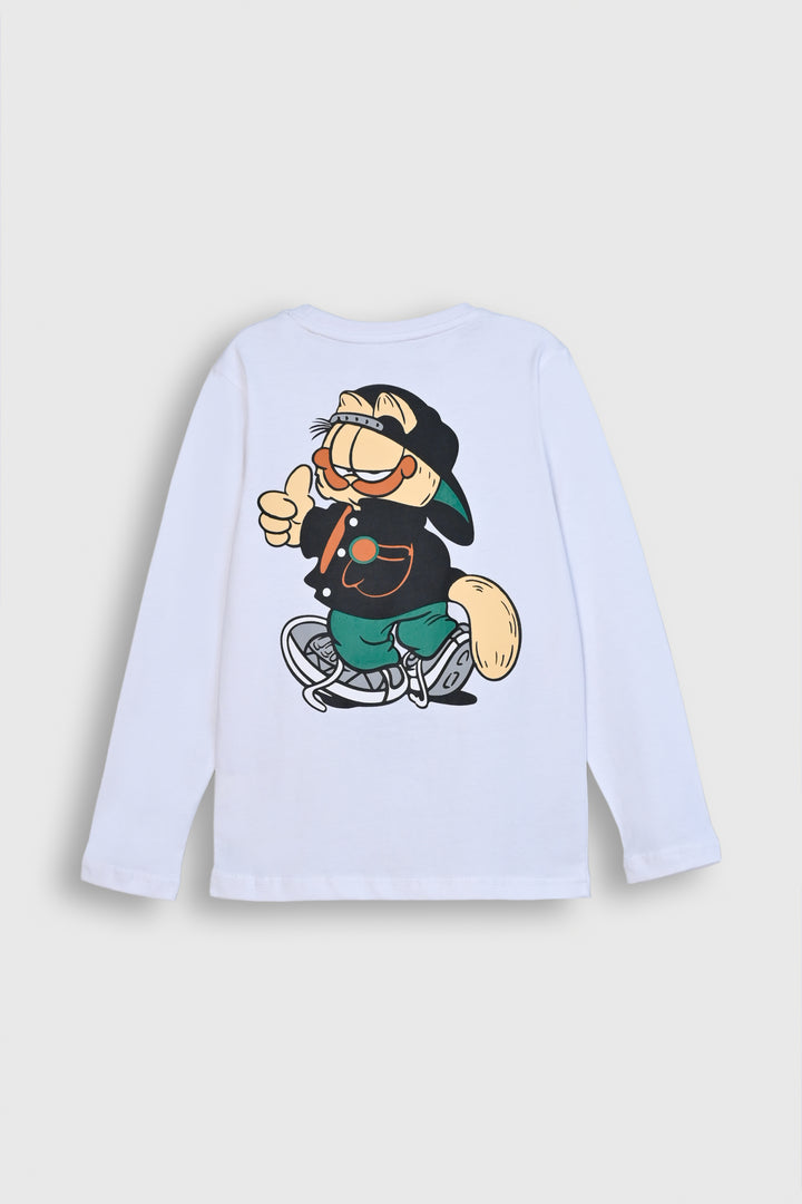 Boys' White Garfield Long Sleeve T-Shirt Reality