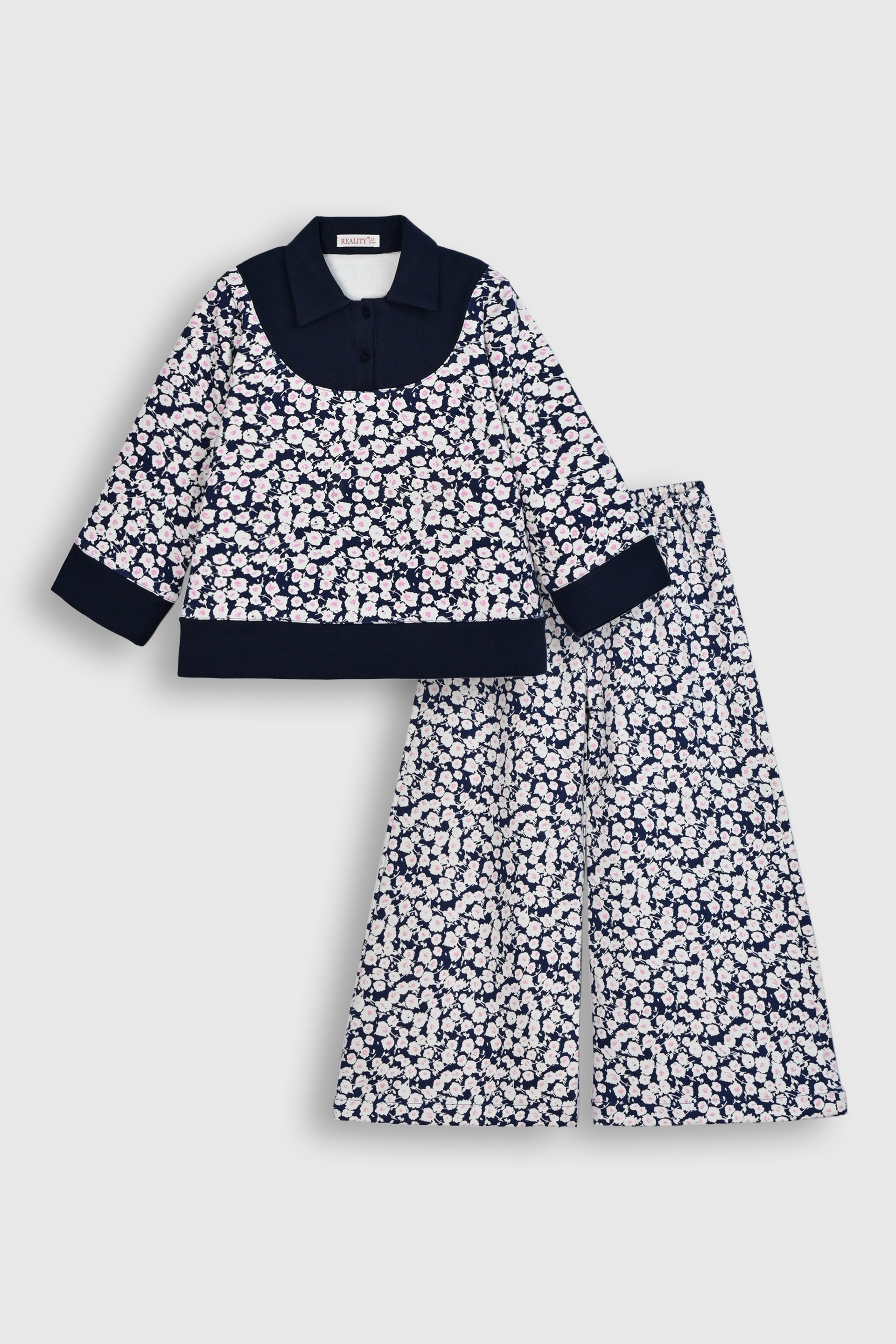 Kids' Floral Print Co-Ords with Navy Collar Reality