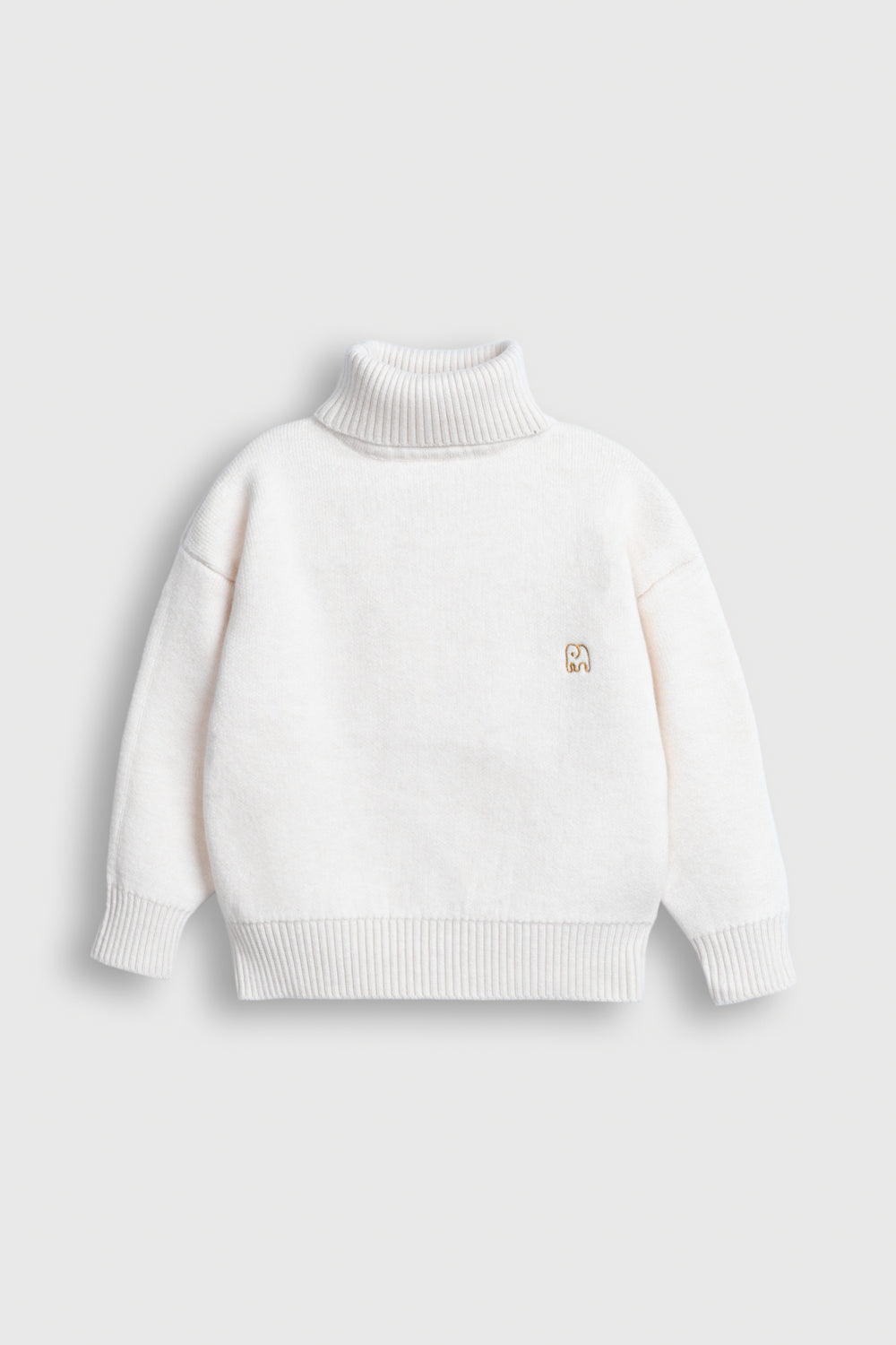 Ivory Knit Mock Neck Sweater with Elephant Detail Reality