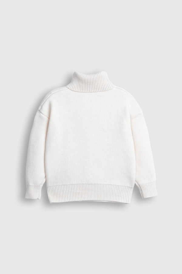Ivory Knit Mock Neck Sweater with Elephant Detail Reality