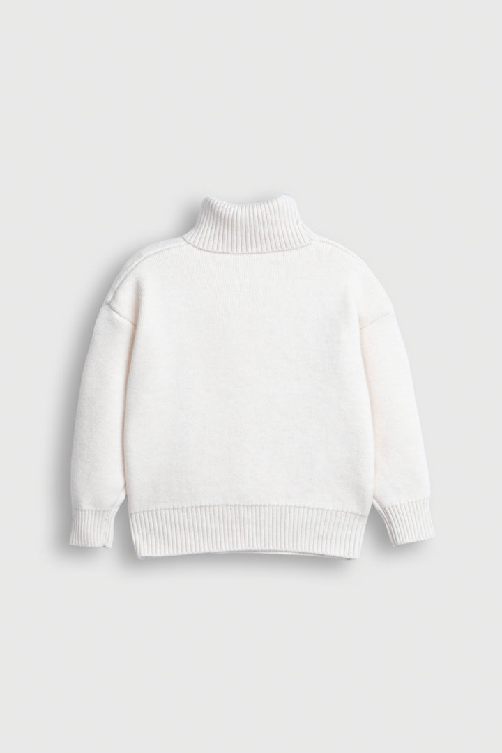 Ivory Knit Mock Neck Sweater with Elephant Detail Reality