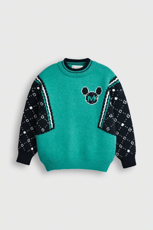 Kids' Green Sweater with Mickey Mouse Patch Reality