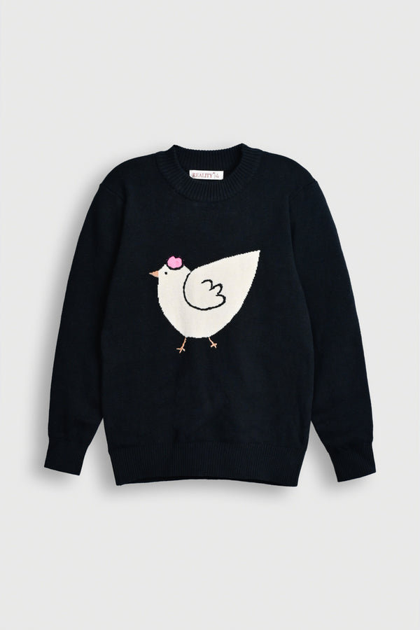 Kids' Navy Blue Sweater with Chicken Design Reality