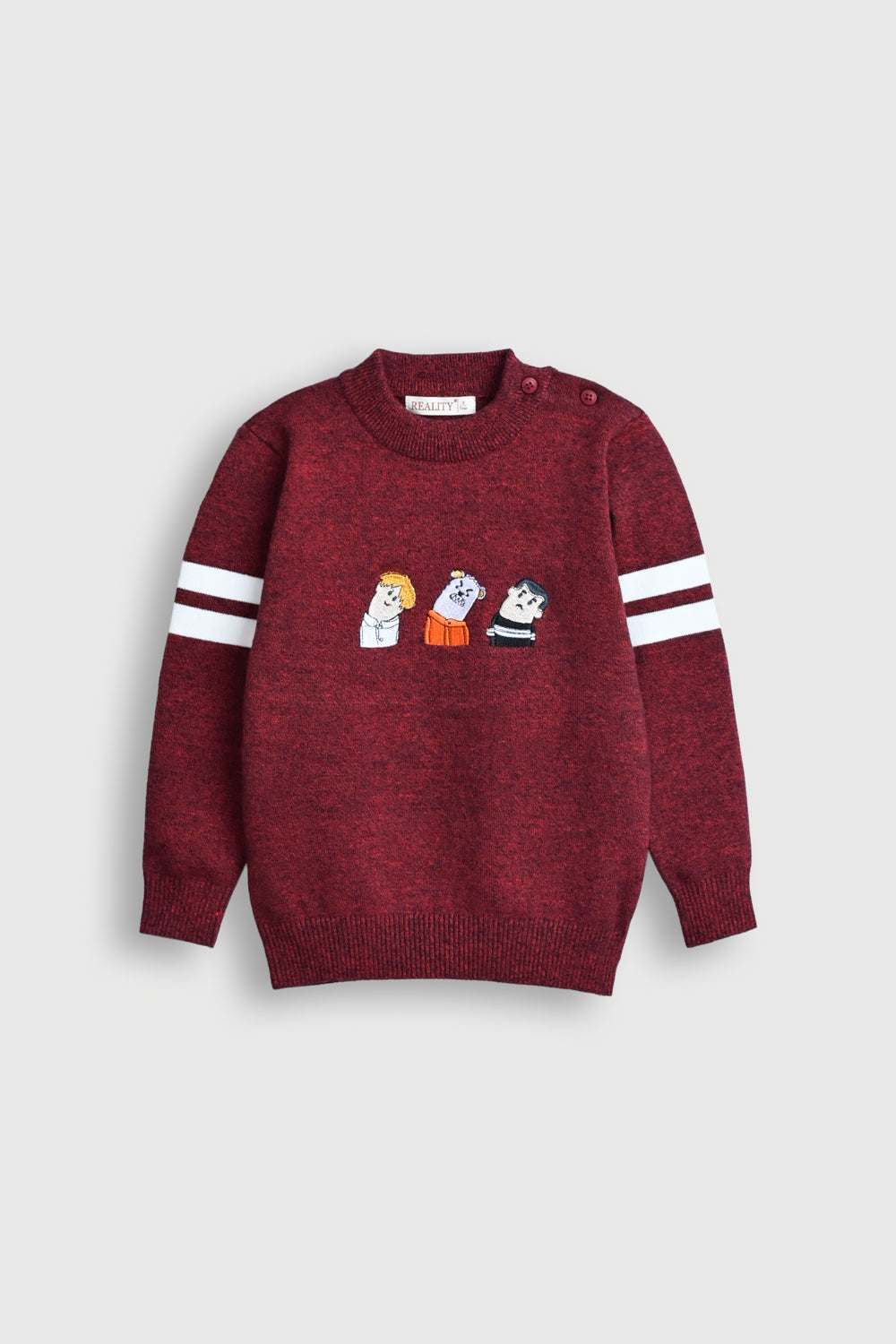 Kids' Maroon Sweater with Cartoon Patch Reality