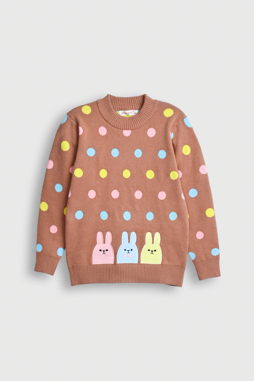 Kids' Brown Sweater with Polka Dots and Rabbits Reality