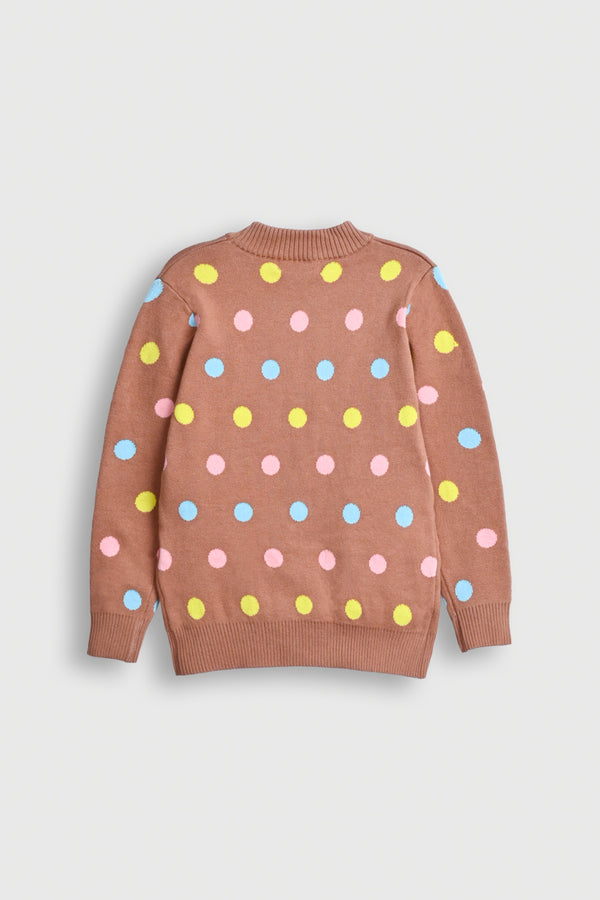 Kids' Brown Sweater with Polka Dots and Rabbits Reality