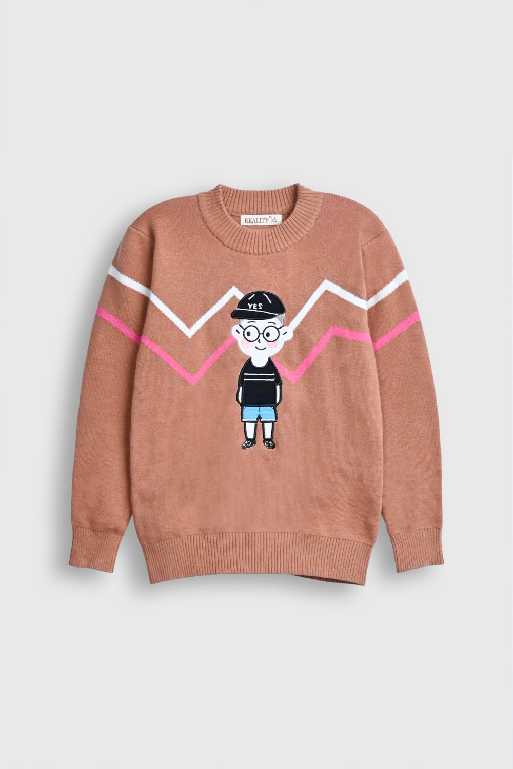 Kids' Brown Sweater with Character Graphic Reality