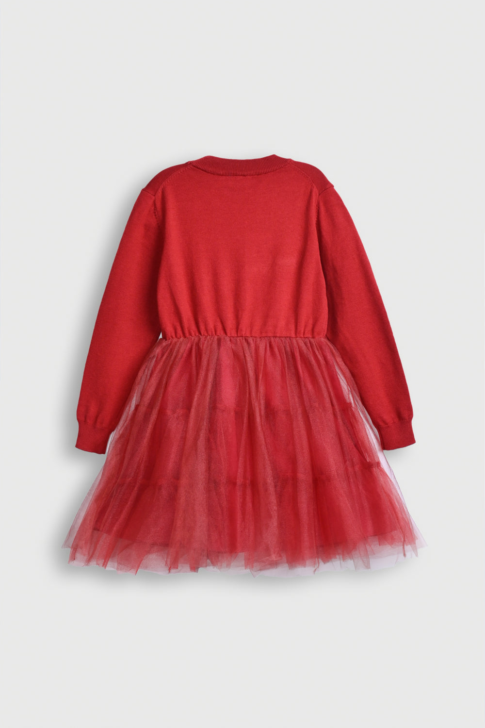 Red Knitted Dress with Tulle Overlay Reality