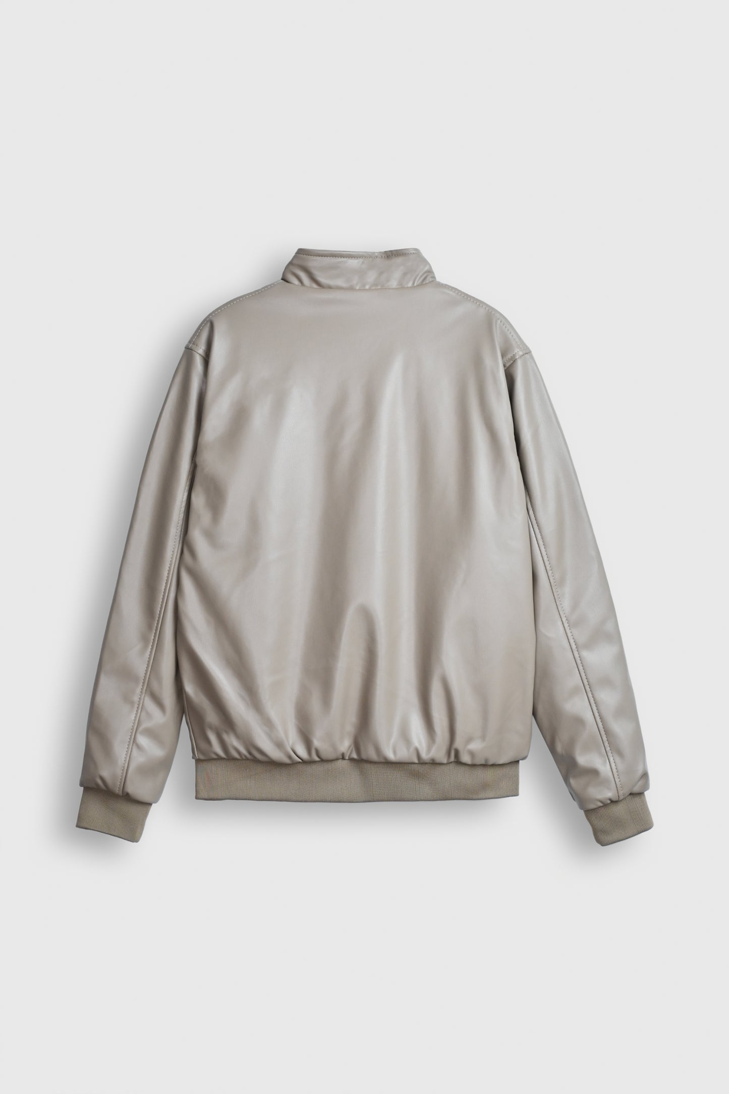 Sandstone Glow Faux Leather Bomber Jacket Reality