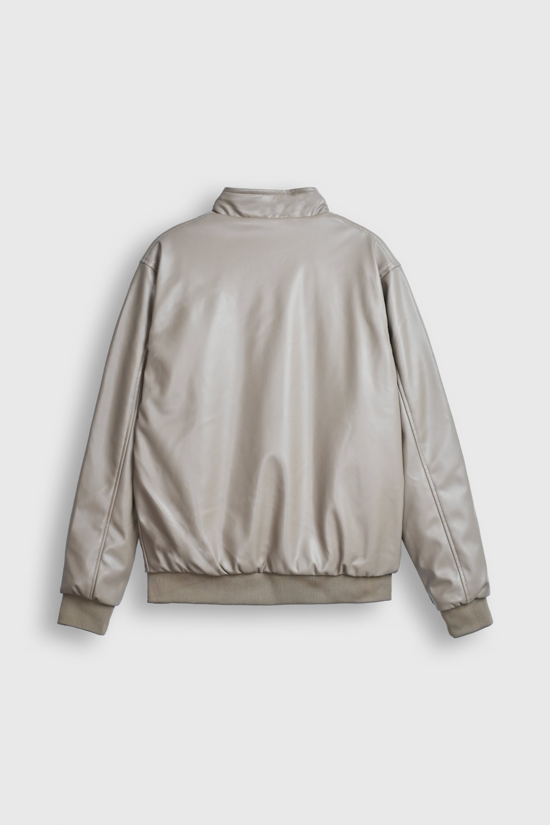 Sandstone Glow Faux Leather Bomber Jacket Reality