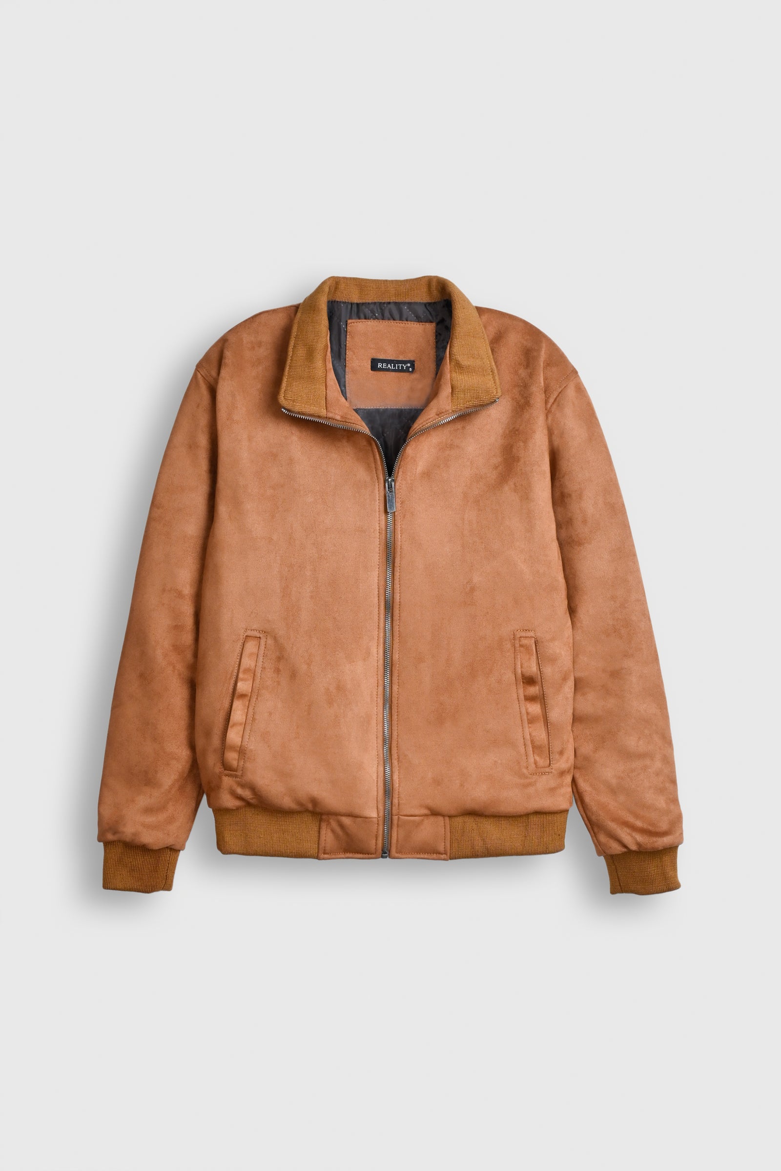 Earthbound Mocha Suede Bomber Jacket Reality