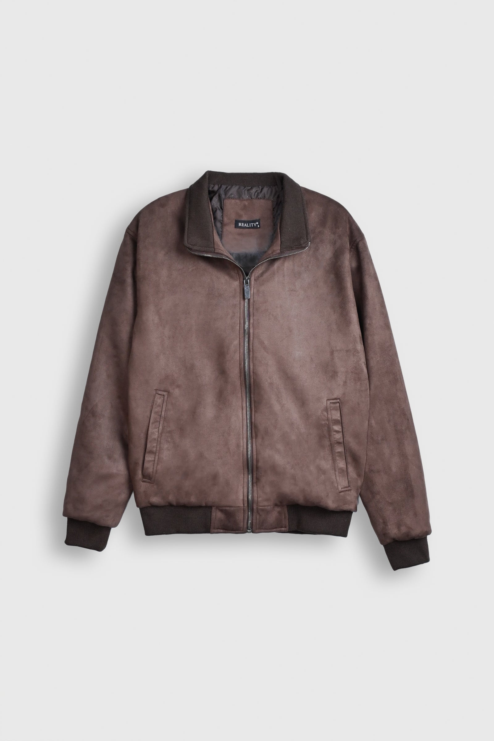 Mocha Dust Suede Bomber Jacket Reality