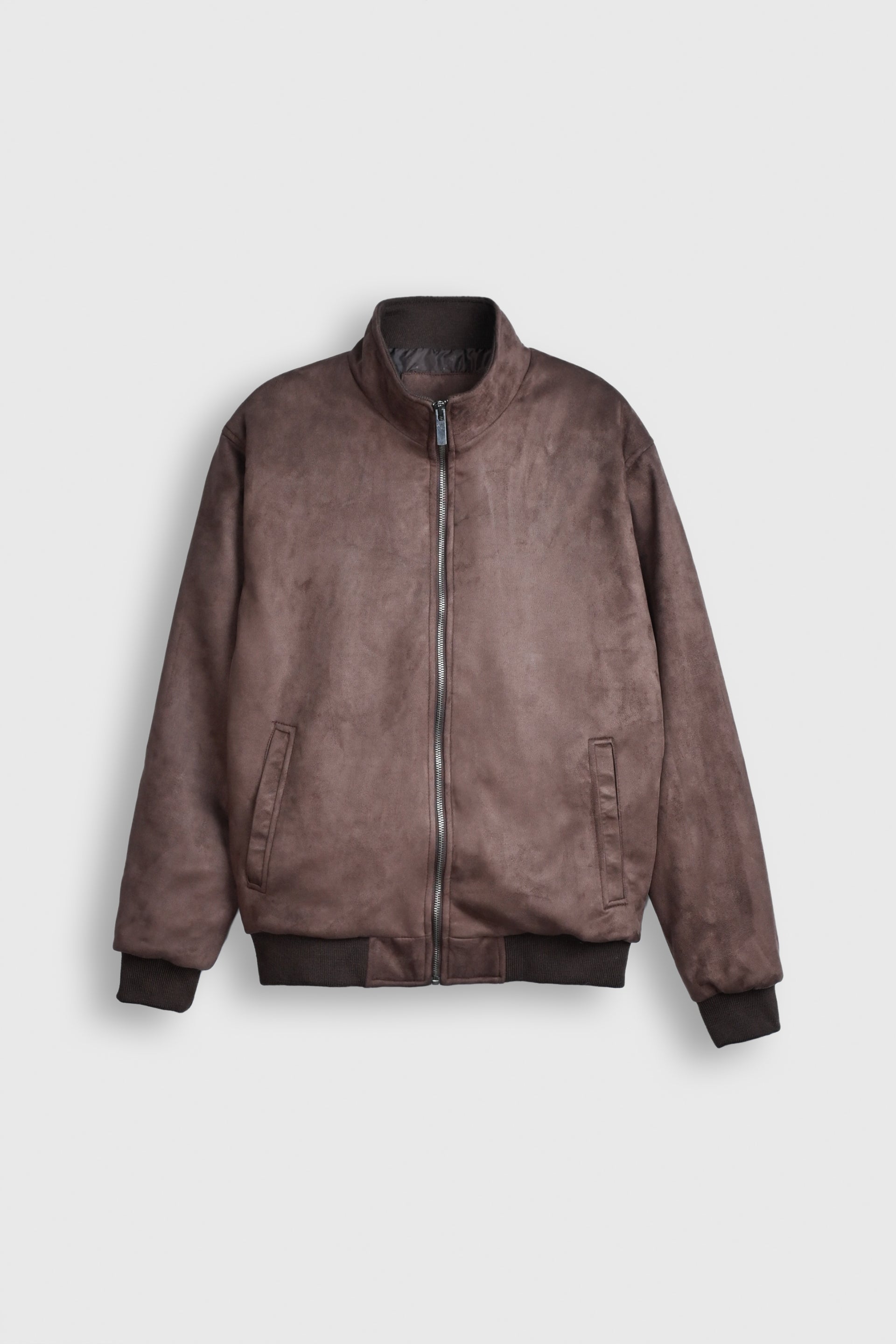 Mocha Dust Suede Bomber Jacket Reality