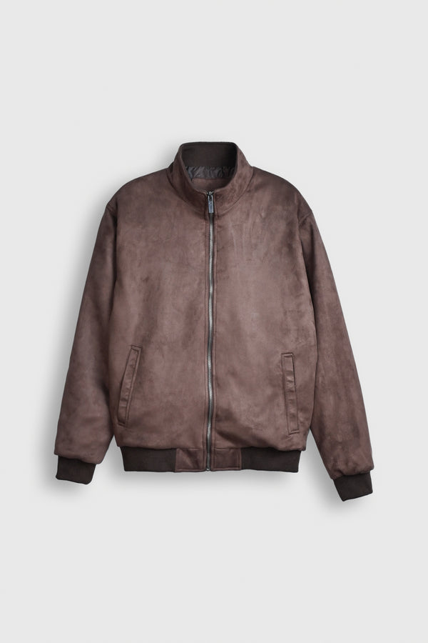 Mocha Dust Suede Bomber Jacket Reality