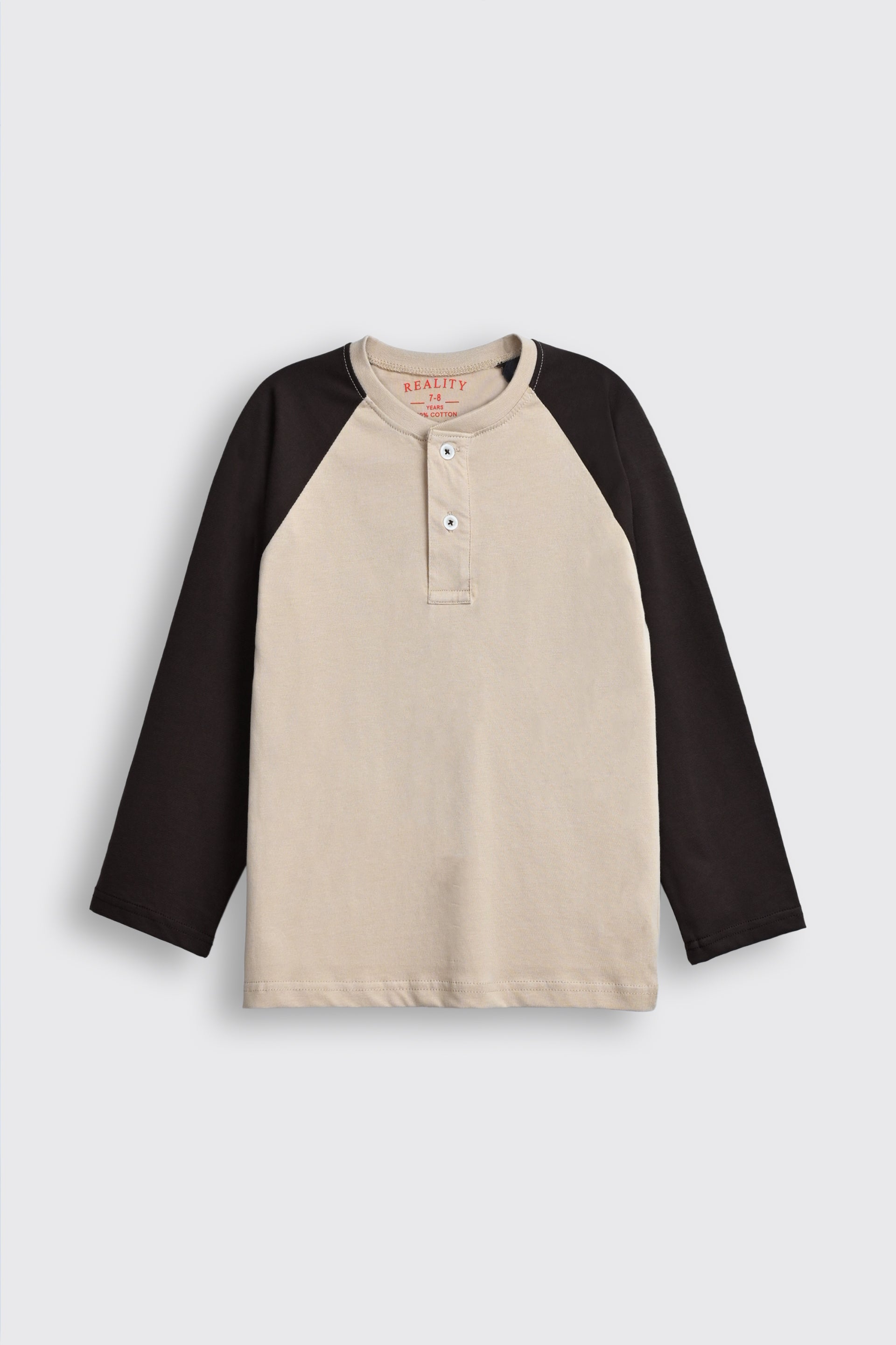 Beige and Dark Brown Baseball Style Henley for Boys Reality