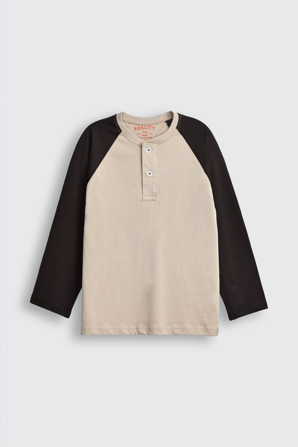 Beige and Dark Brown Baseball Style Henley for Boys