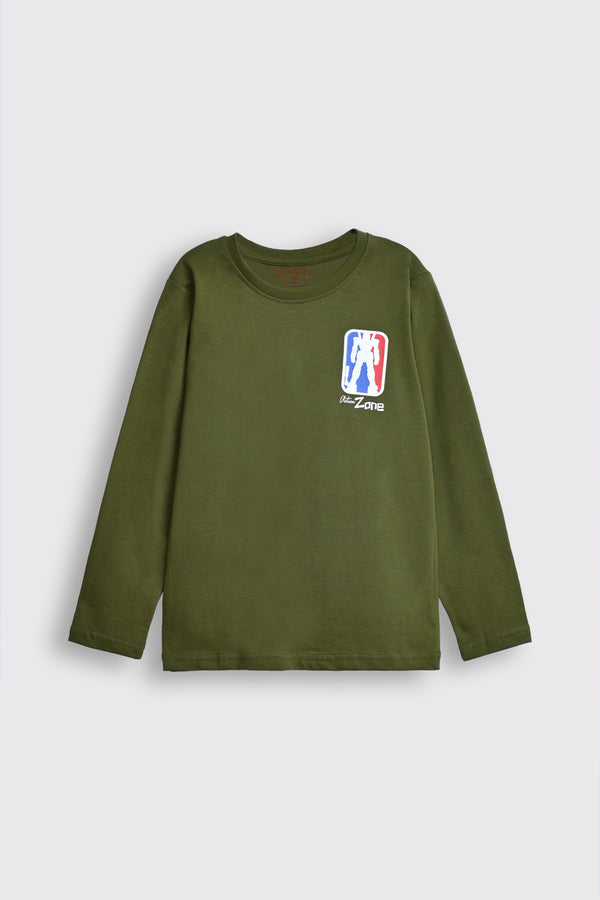 "Olive Green Action Zone Long Sleeve Tee"