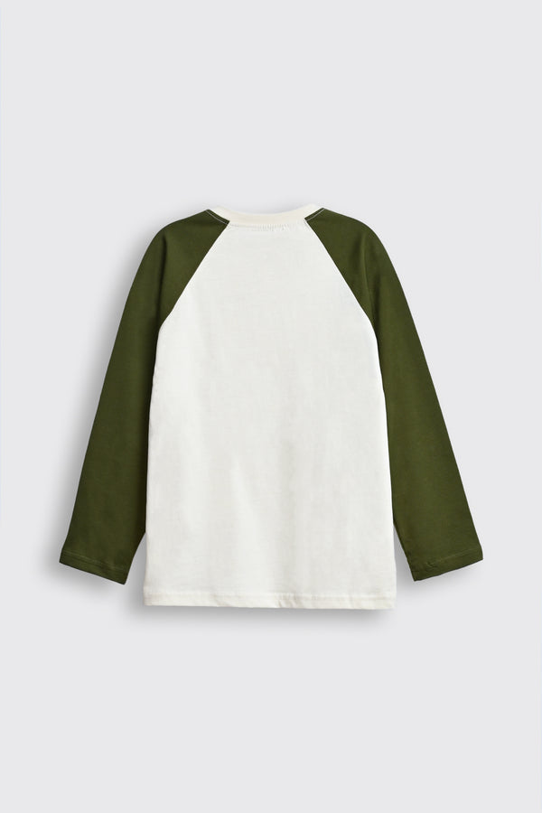 Green & Cream Raglan Sleeve Henley for Boys Reality