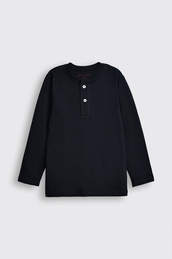 Black Long-Sleeve Henley Shirt