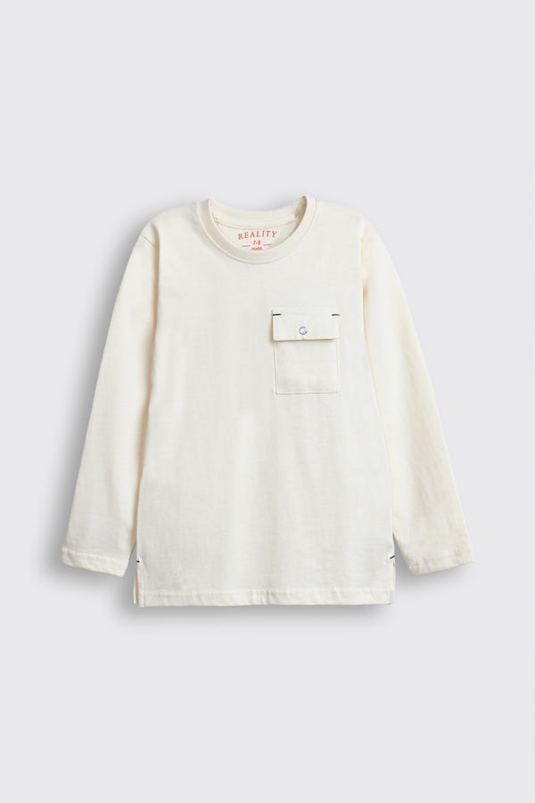 Off-White Long-Sleeve T-Shirt with Pocket