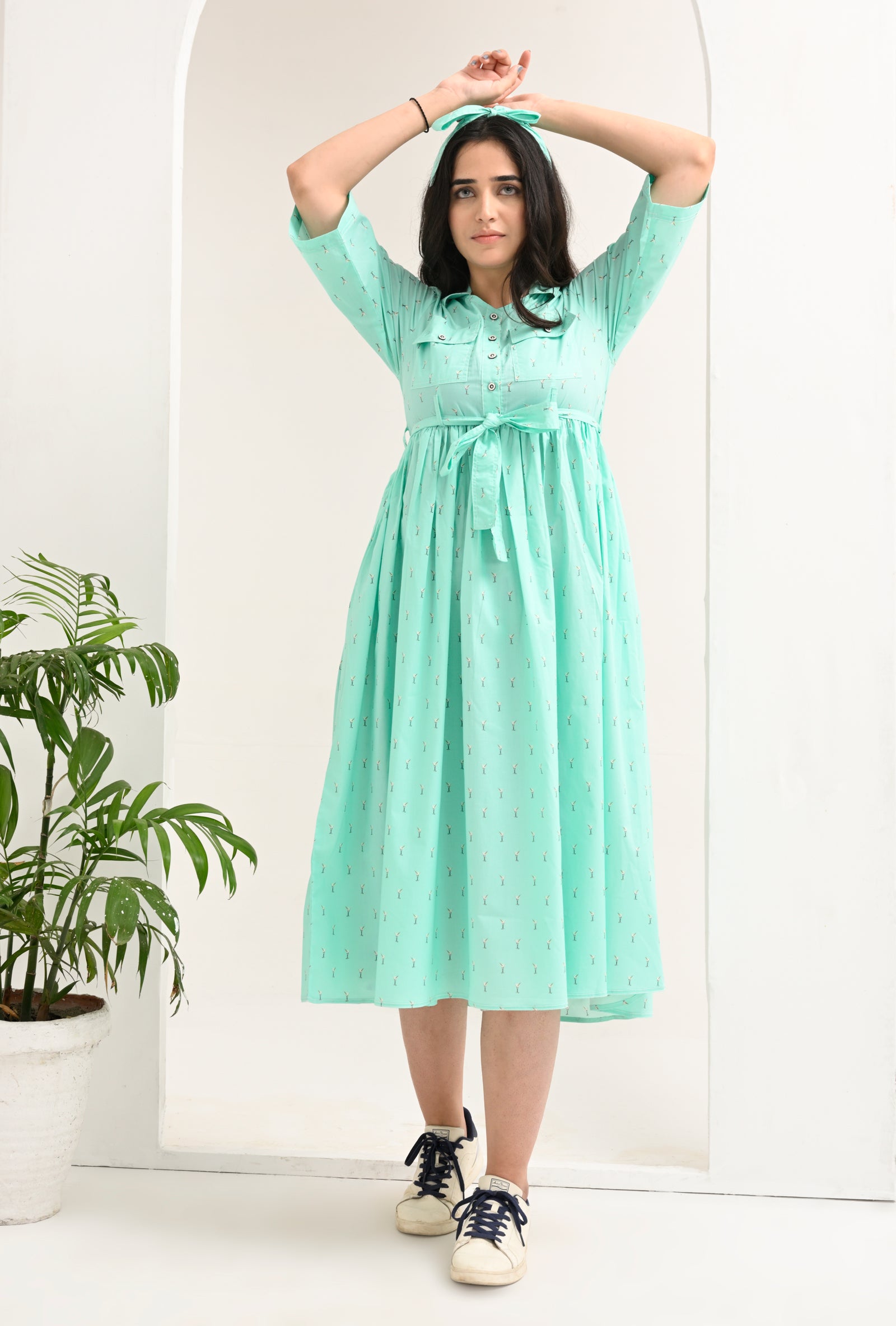 Mint Breeze: Playful Tie-Waist Dress by Reality Reality