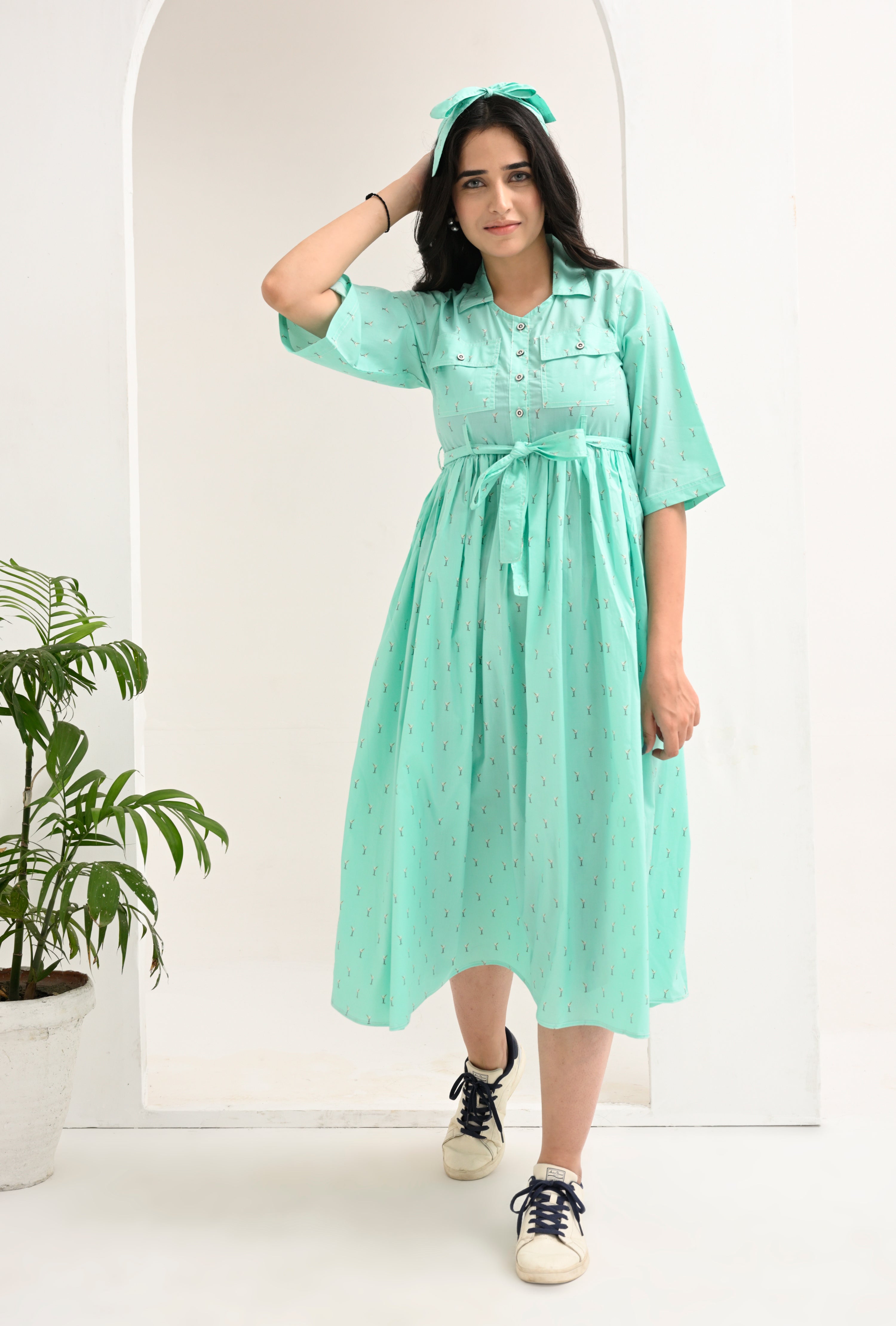 Mint Breeze: Playful Tie-Waist Dress by Reality Reality