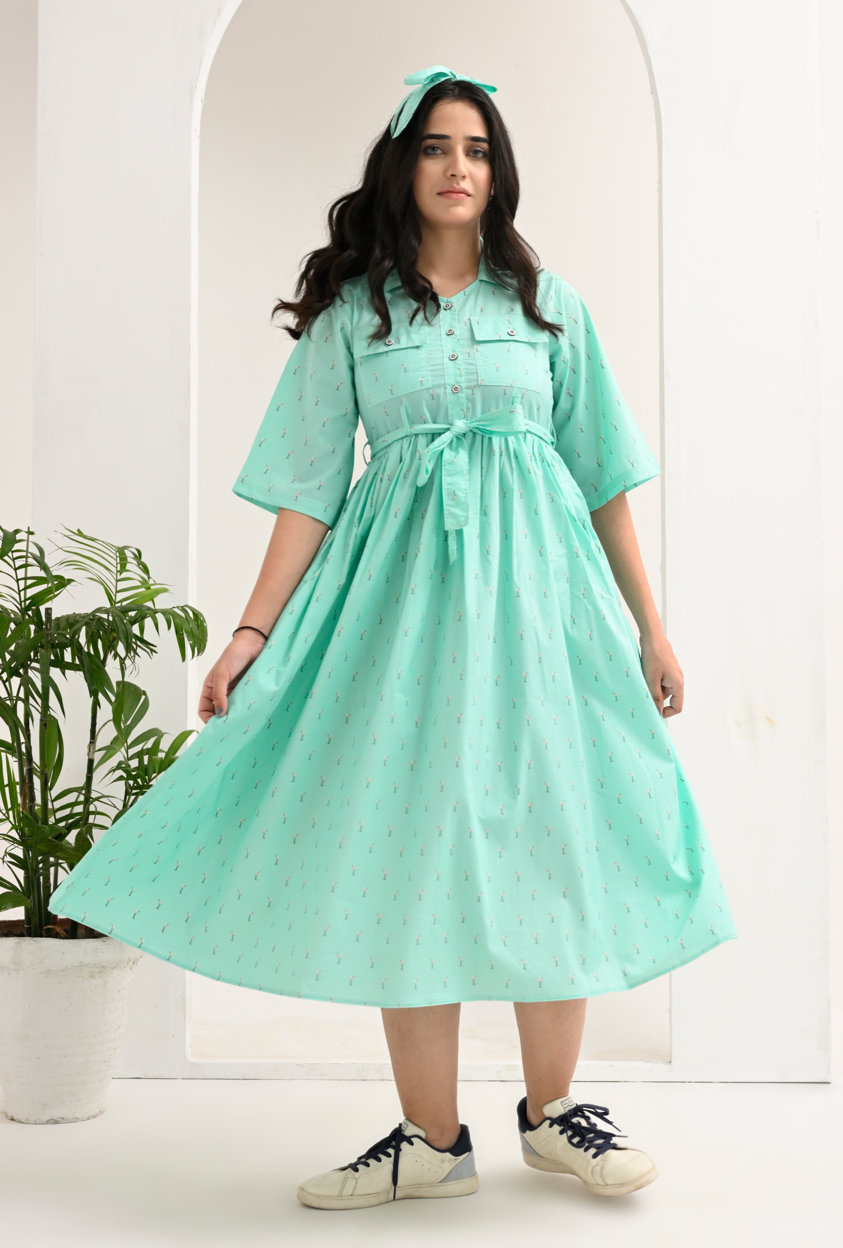 Mint Breeze: Playful Tie-Waist Dress by Reality Reality