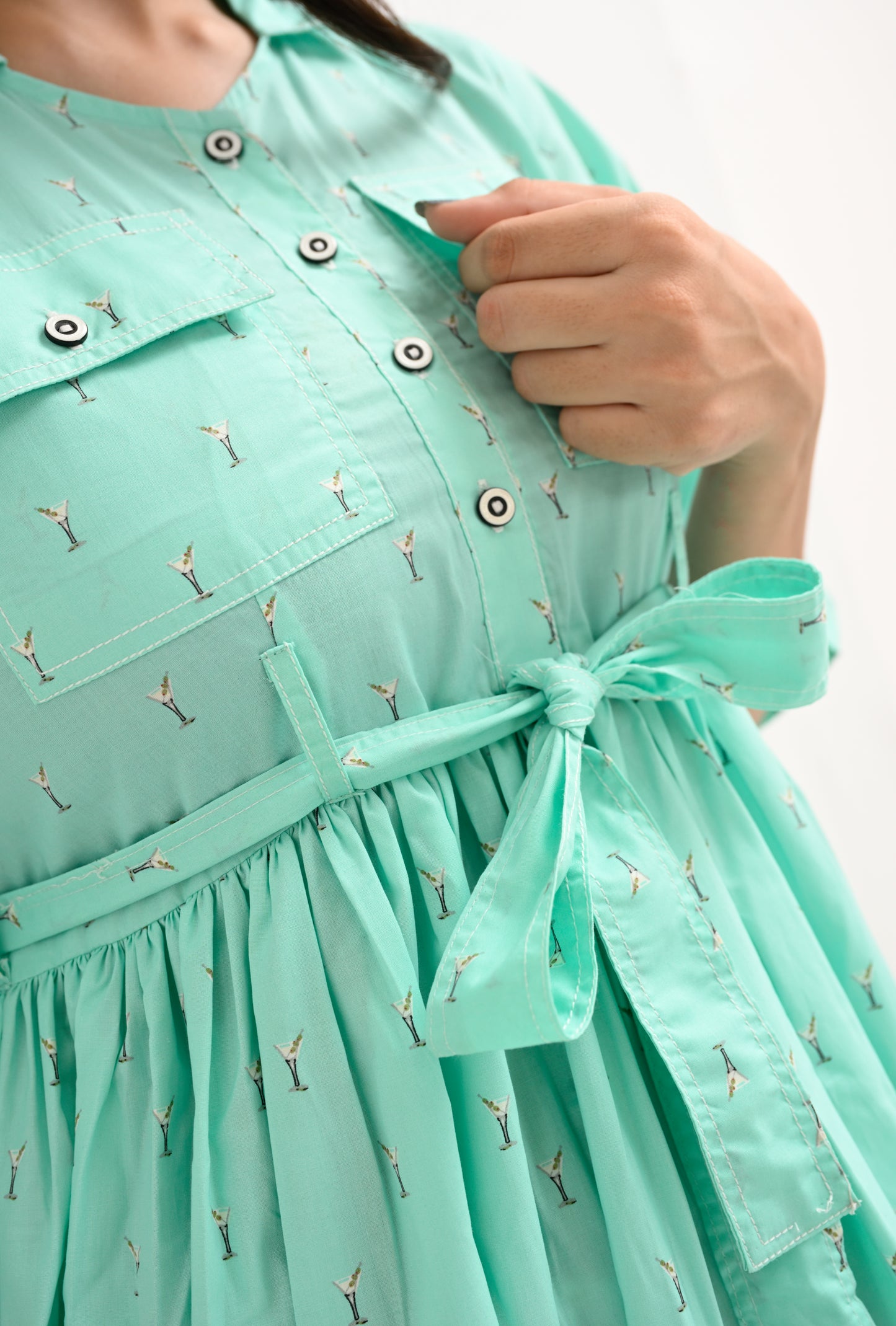 Mint Breeze: Playful Tie-Waist Dress by Reality Reality