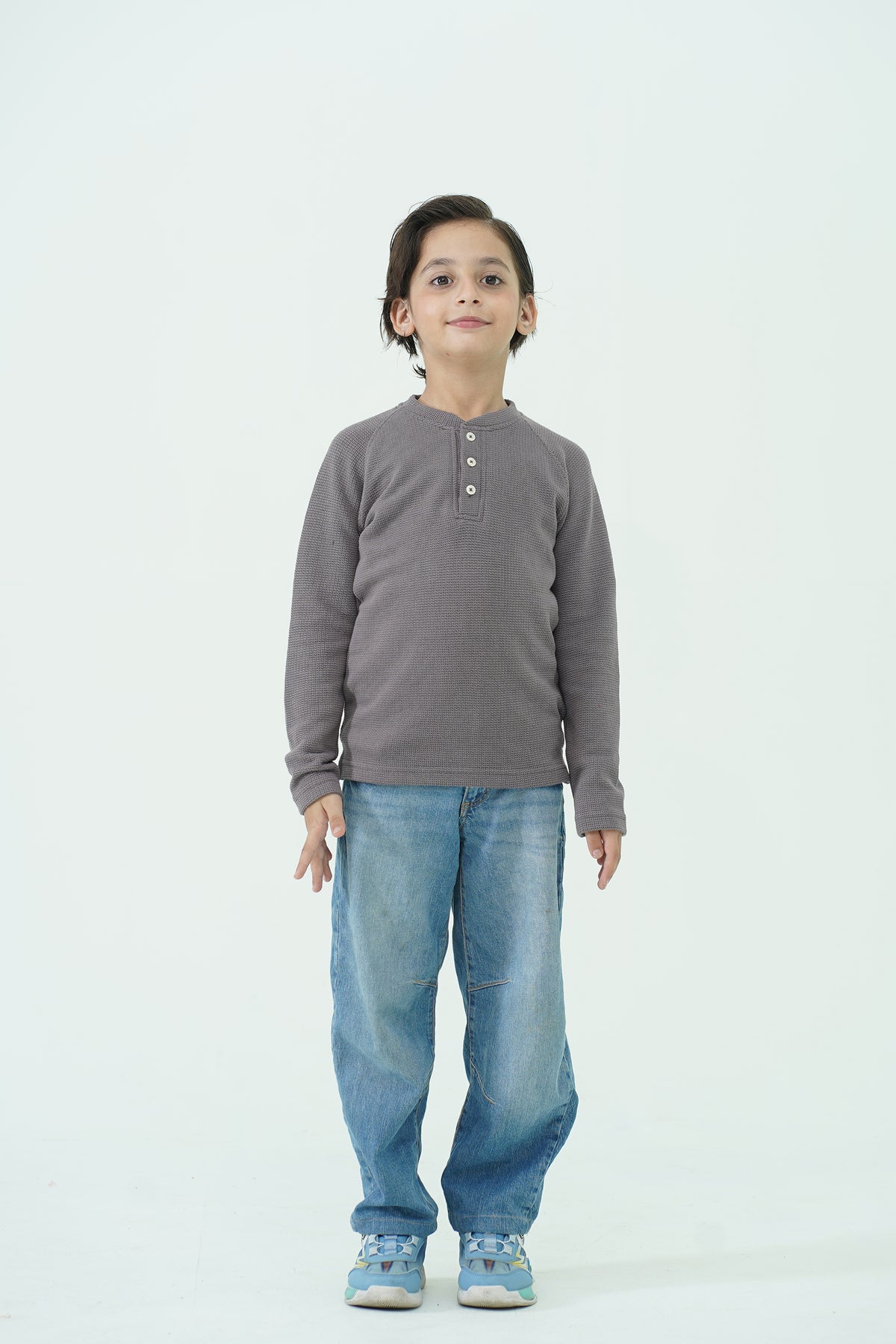 Henley Neck Waffle Tee - Charcoal Reality