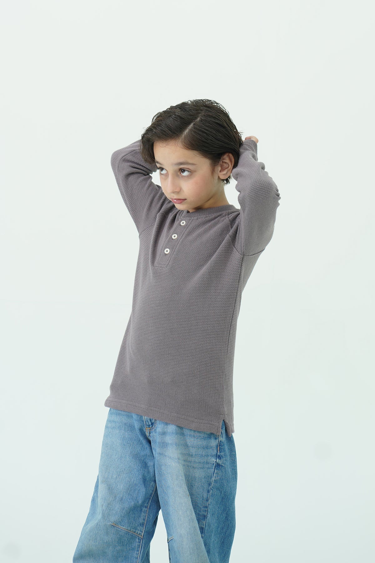 Henley Neck Waffle Tee - Charcoal Reality