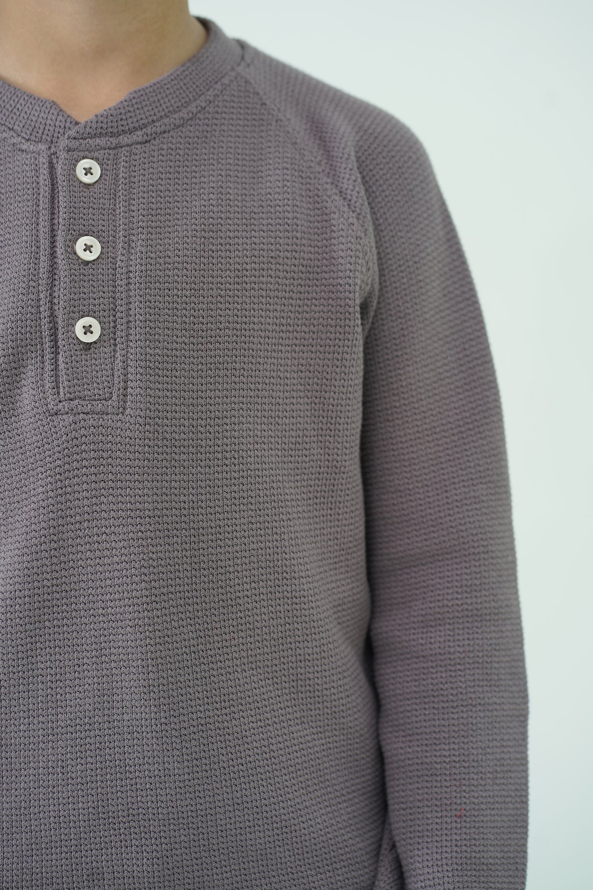 Henley Neck Waffle Tee - Charcoal Reality