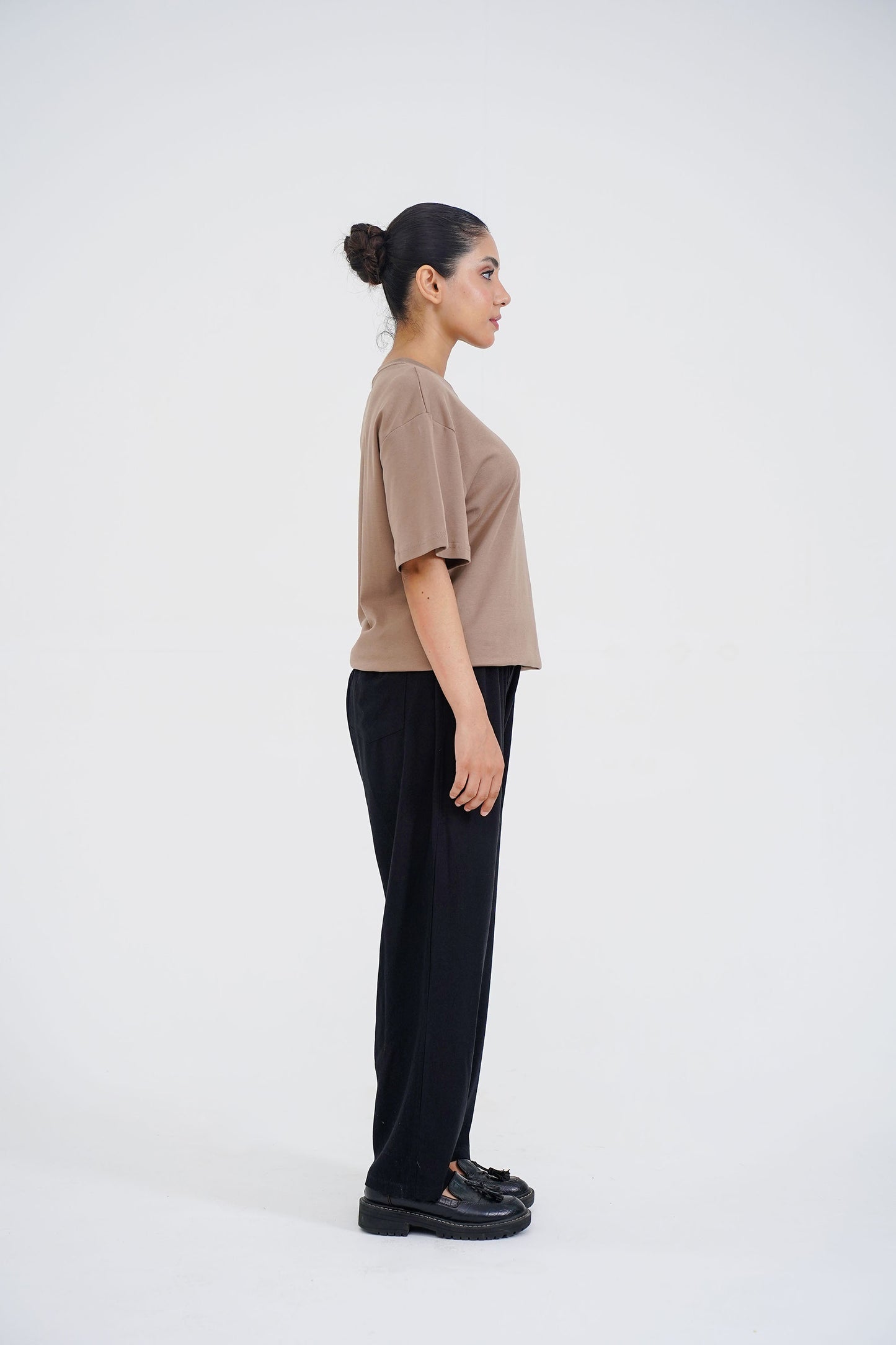 LADIES DOWN SHOULDER BROWN T-SHIRT