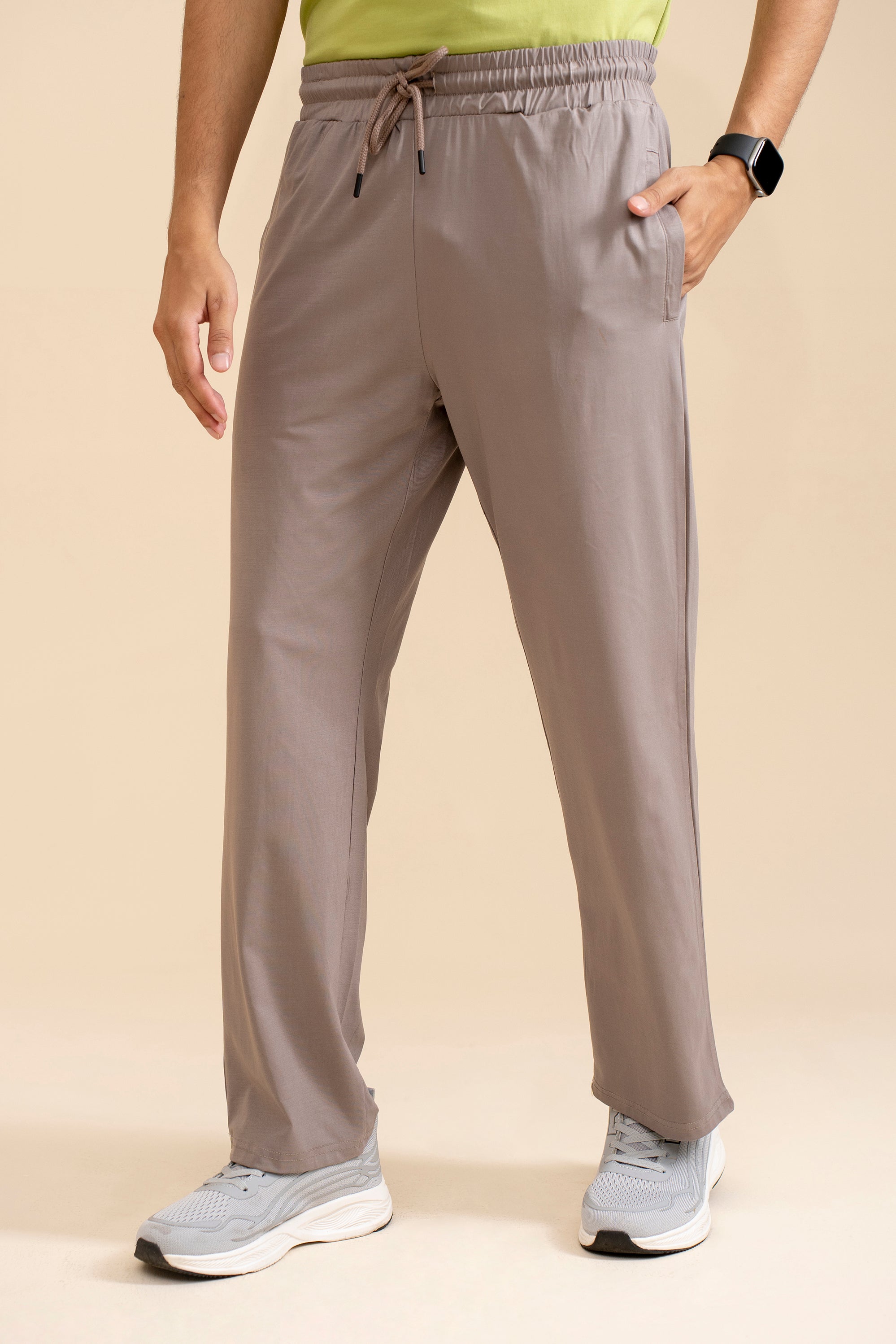LIGHT BROWN INTERLOCK KNITTED TROUSER Reality
